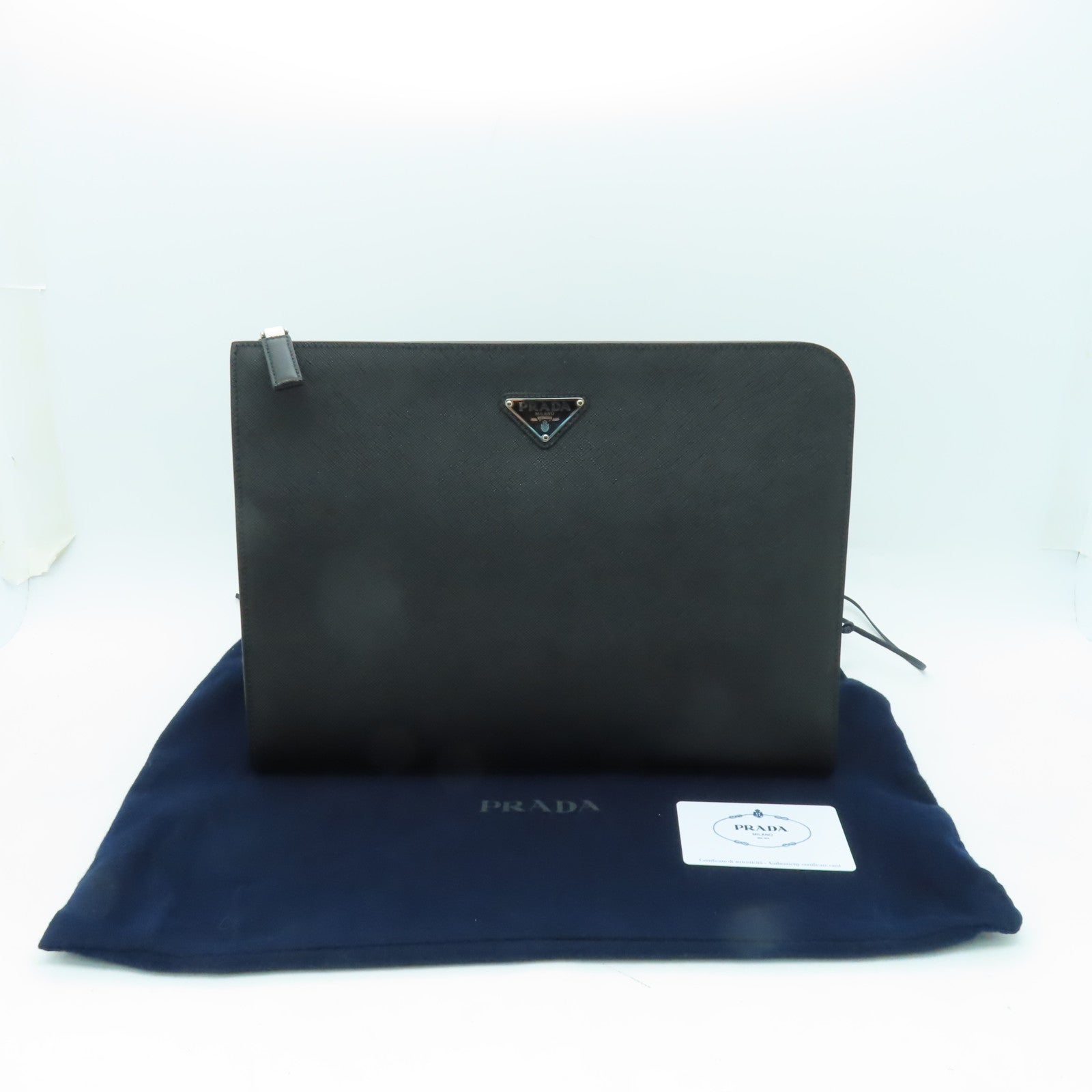 PRADA 牛皮皮革Clutch Bag銀扣手拿包黑色