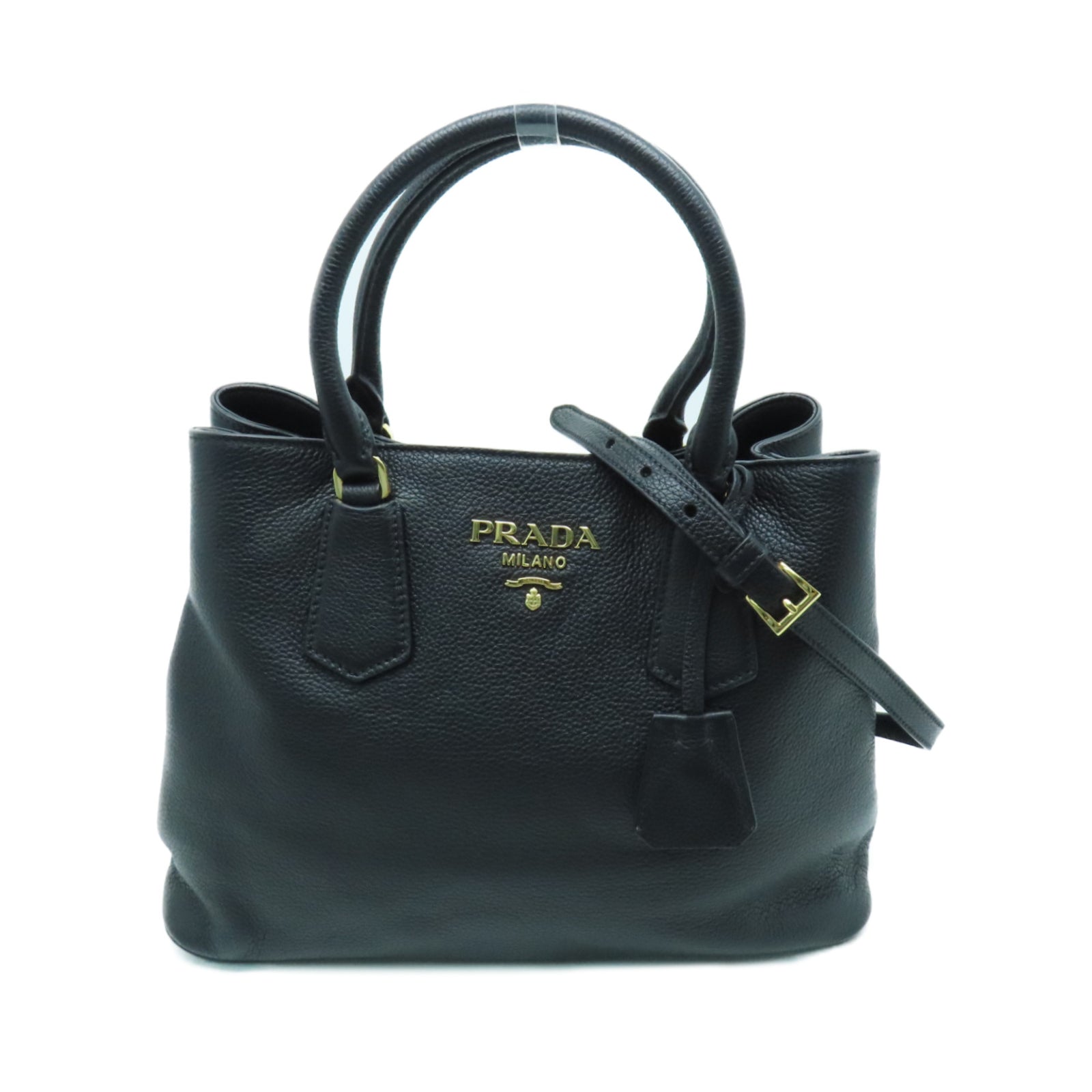 PRADA 牛皮皮革2 way Shoulder金扣手挽肩背兩用袋黑色