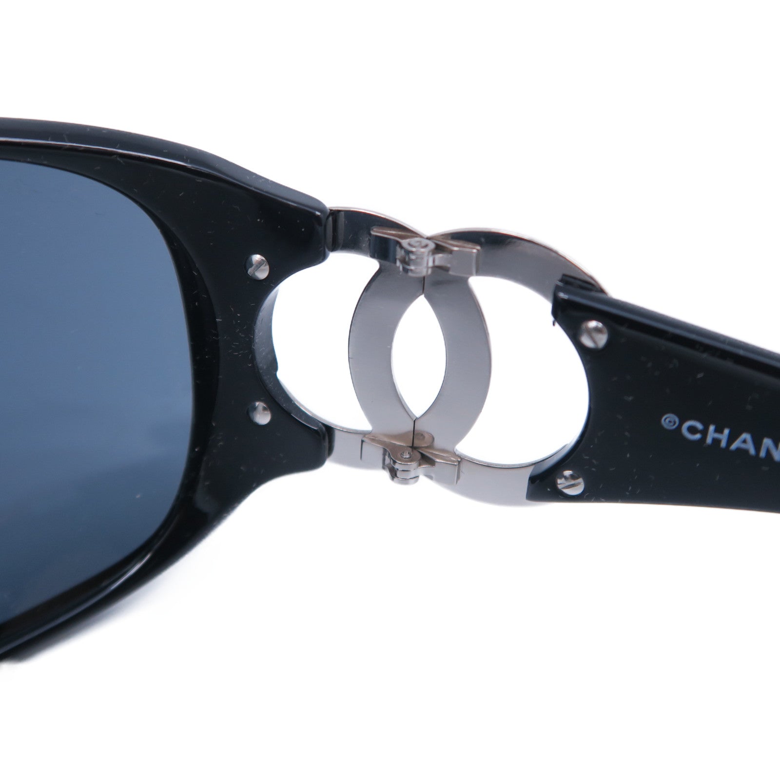 CHANEL PVC/金屬Sunglasses太陽眼鏡黑色/銀色