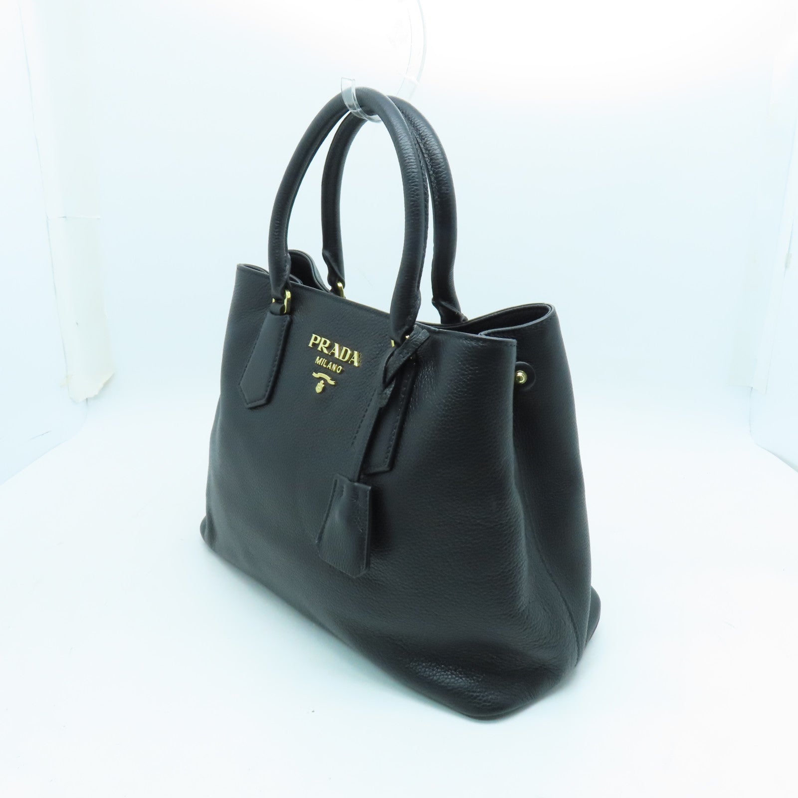 PRADA 牛皮皮革2 way Shoulder金扣手挽肩背兩用袋黑色