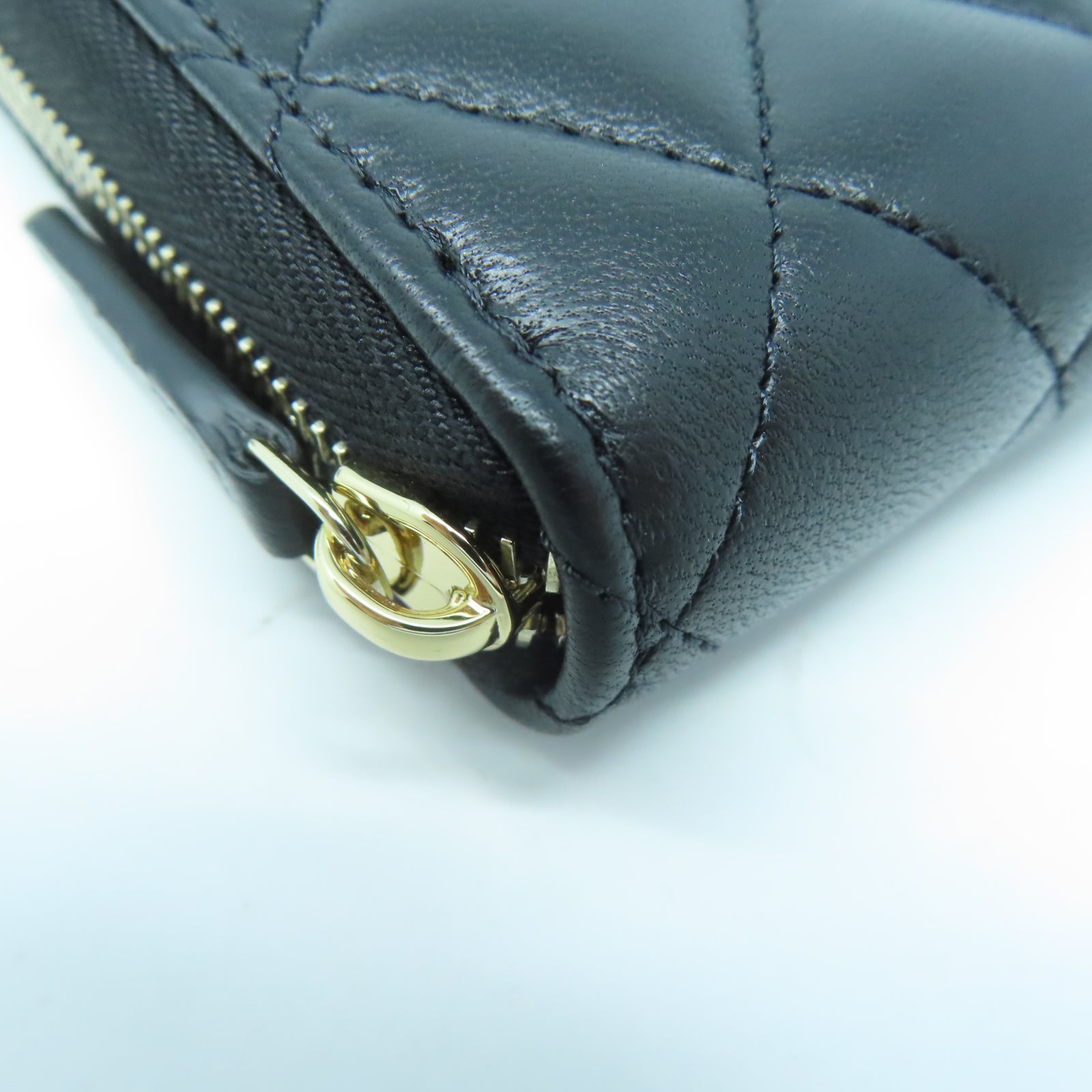 CHANEL 菱格牛皮皮革Long Wallet金扣長錢包黑色
