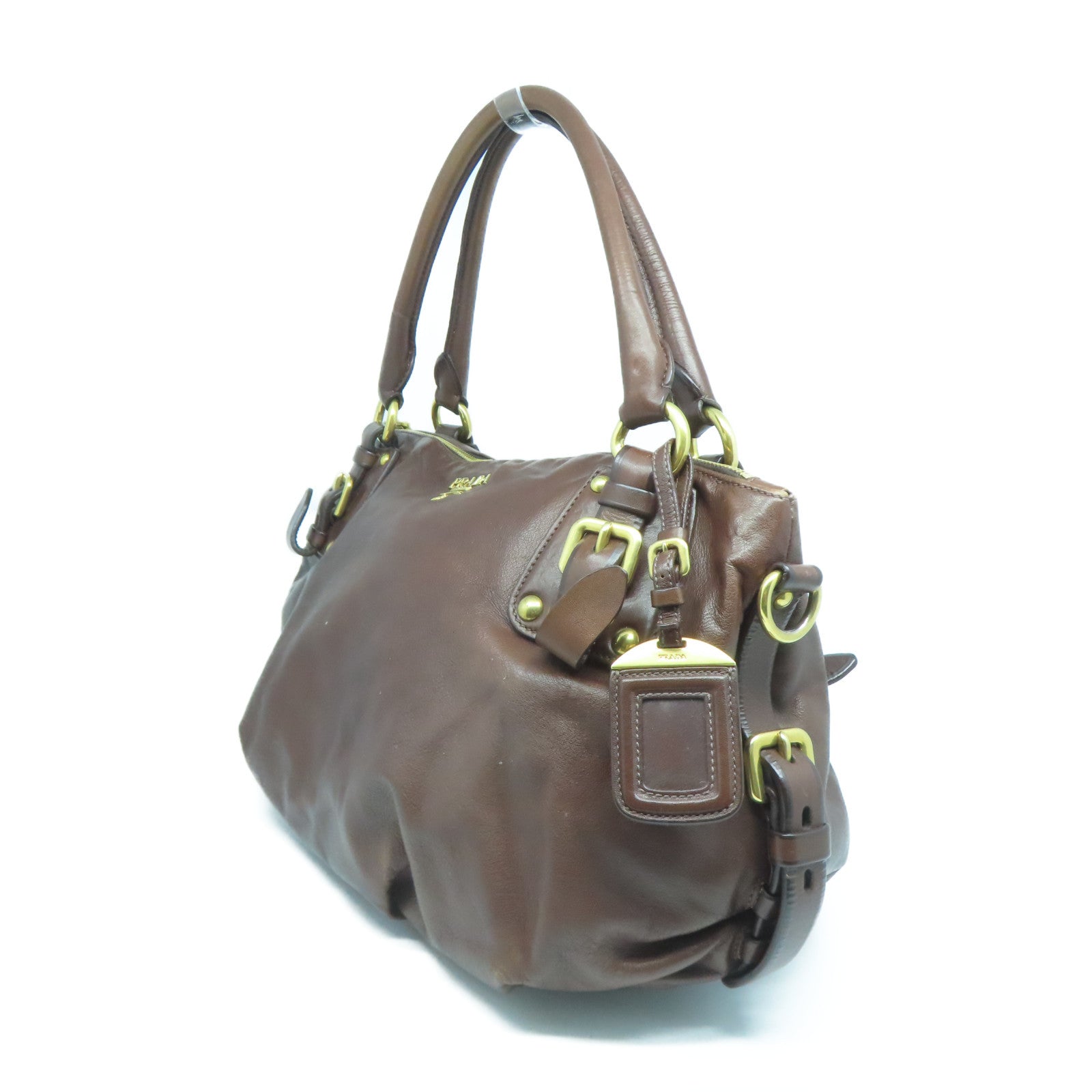 PRADA 牛皮皮革2 Way Shoulder Bag金扣手挽肩背兩用袋深啡色