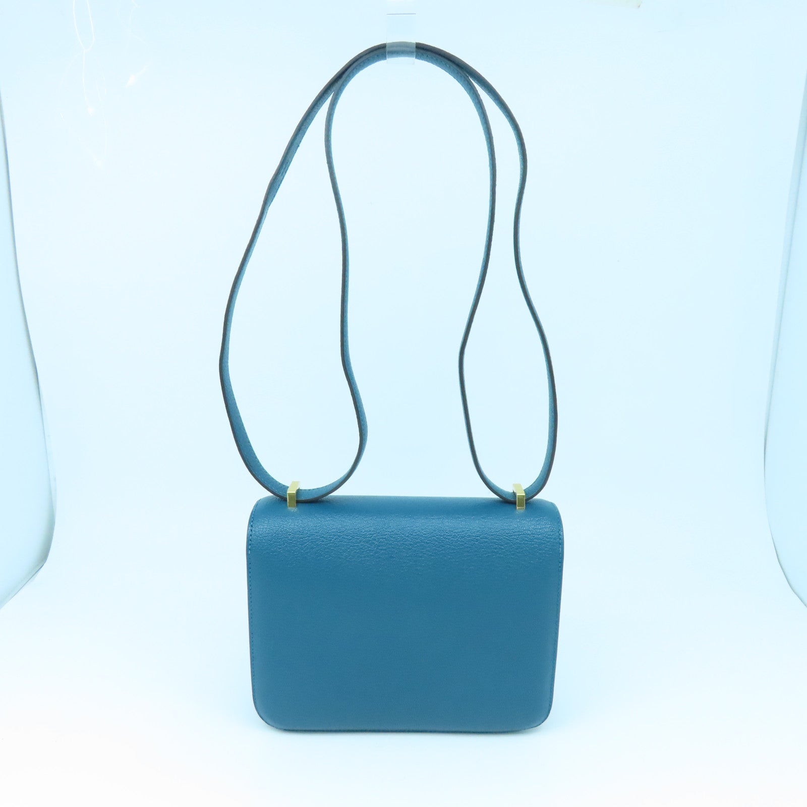 HERMES Mysore leather Constance Mini gold buckle handle shoulder bag green