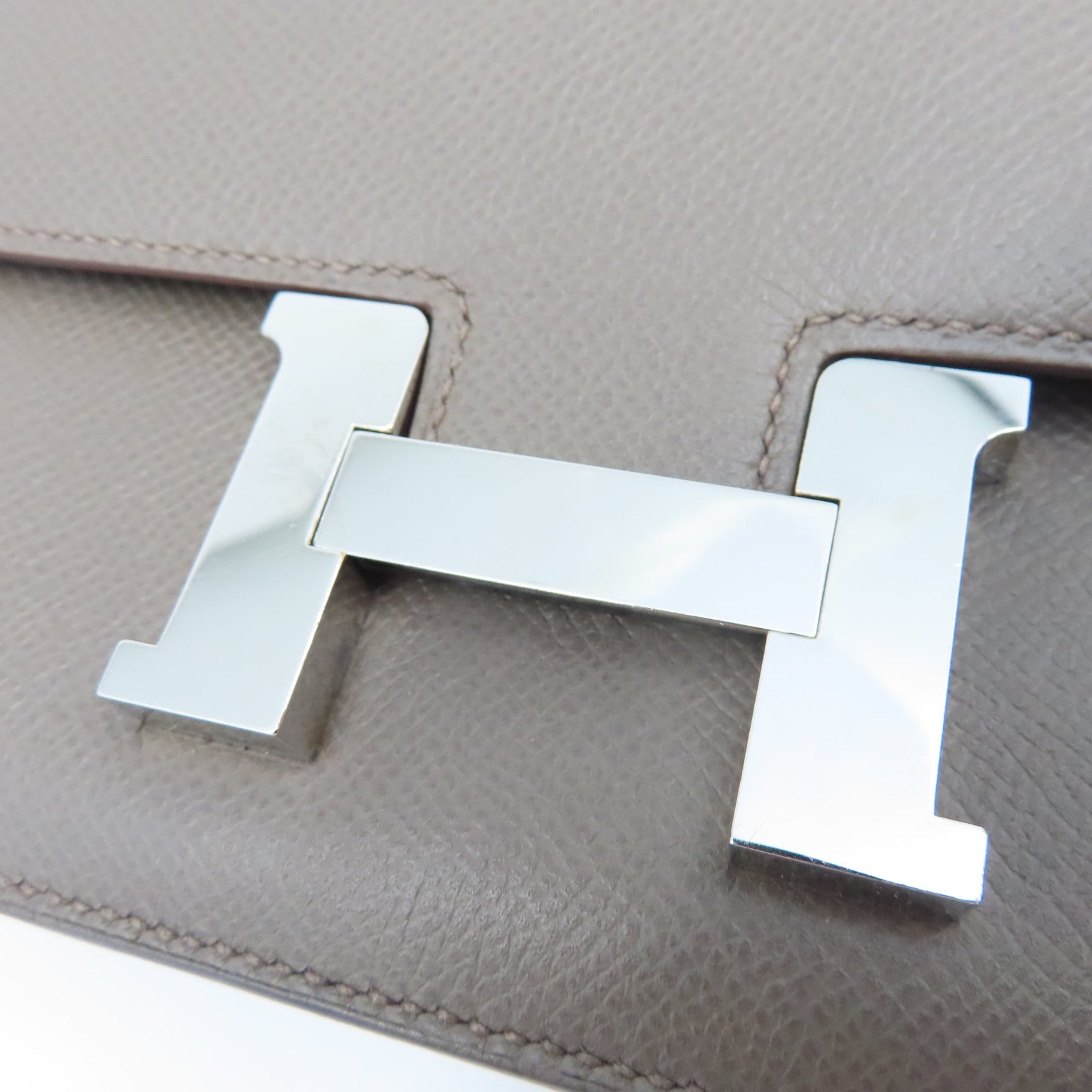 HERMES Epsom皮革Constance Elan銀扣肩背袋錫器灰色