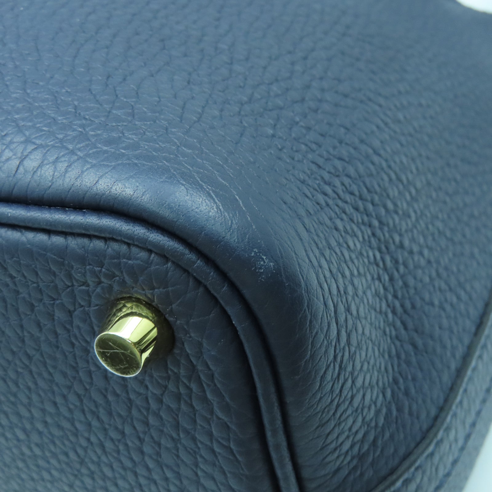 HERMES Clemence皮革Picotin PM金扣手挽袋午夜藍