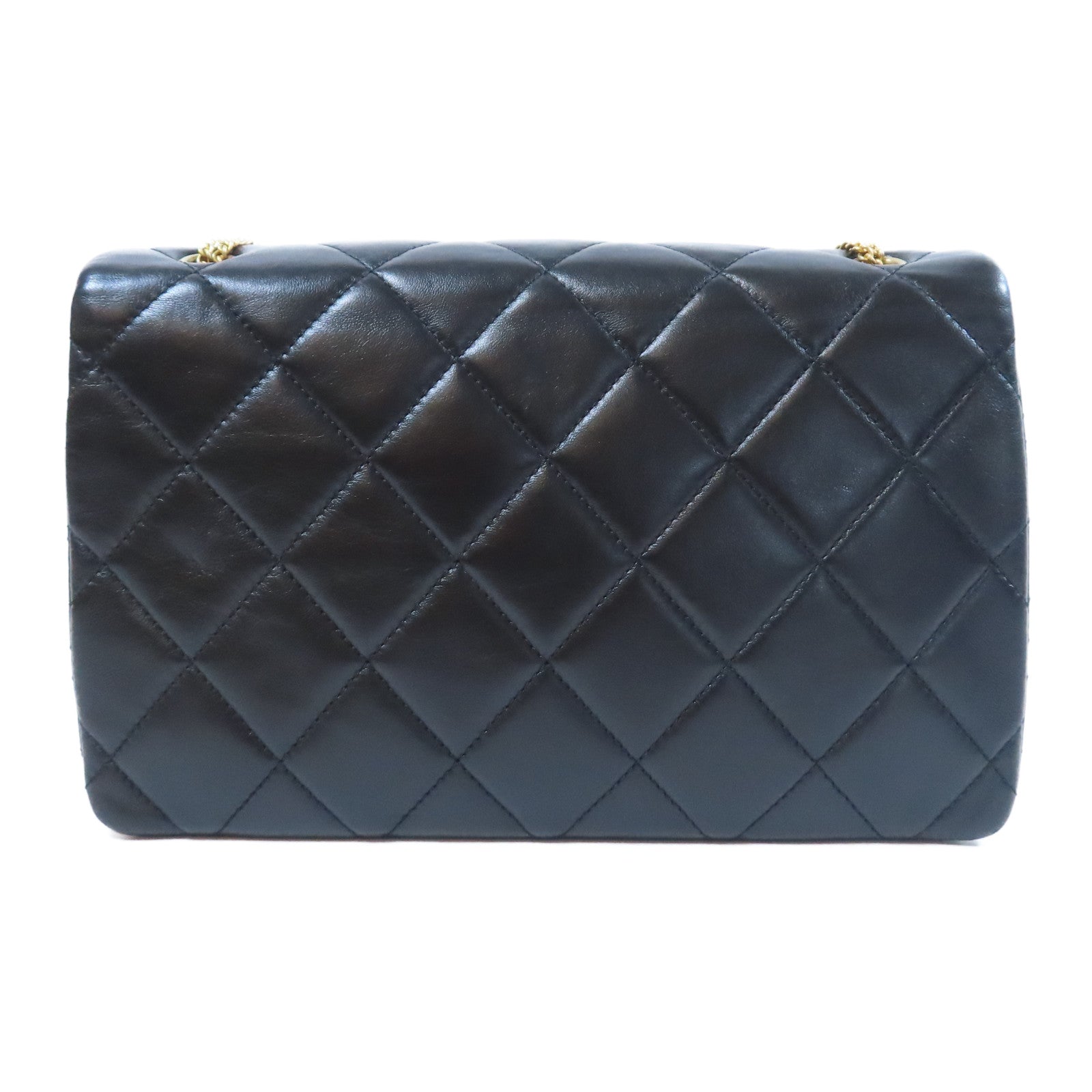 CHANEL 菱格羊皮皮革Chain Shoulder Bag金扣鏈帶肩背袋黑色