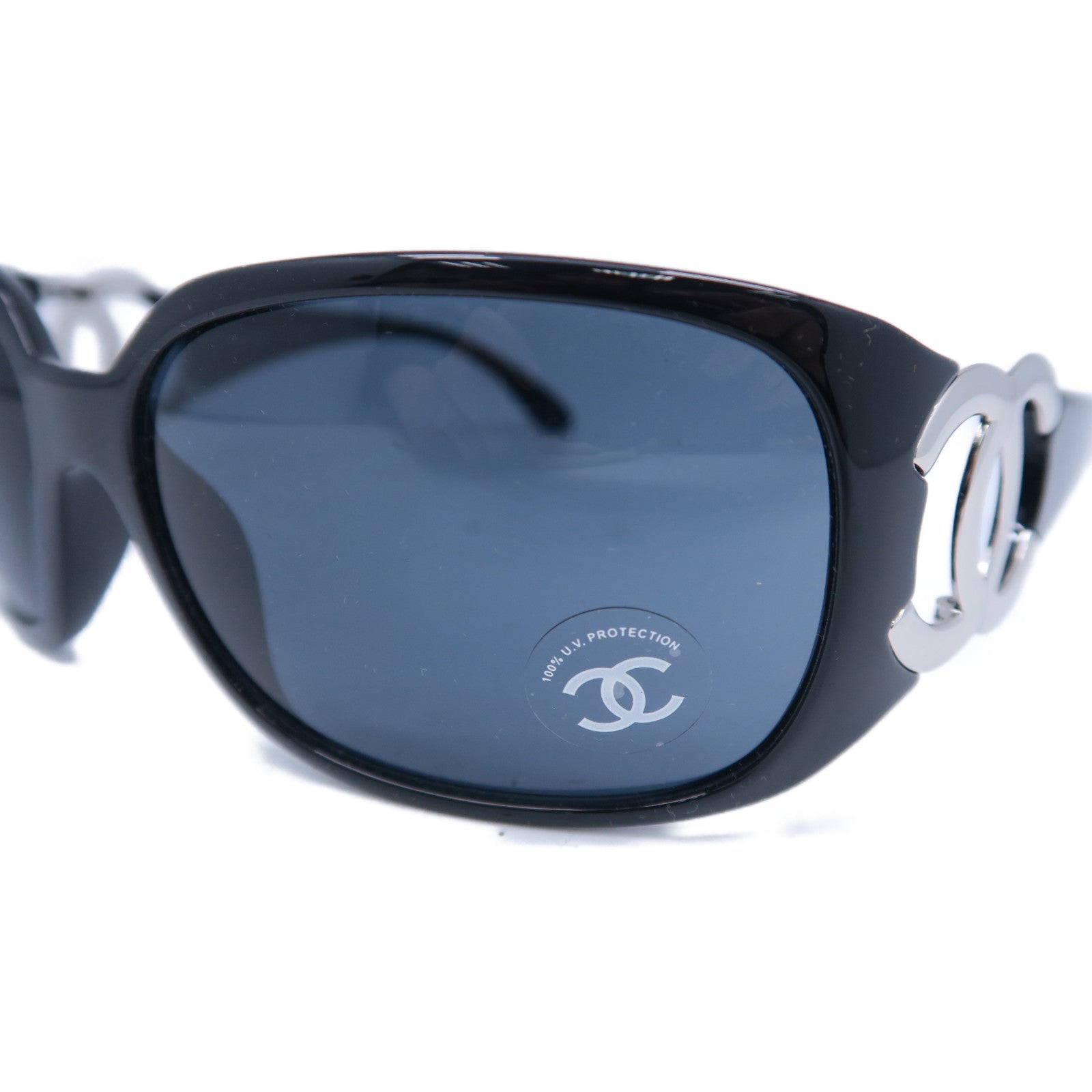 CHANEL PVC/金屬Sunglasses太陽眼鏡黑色/銀色