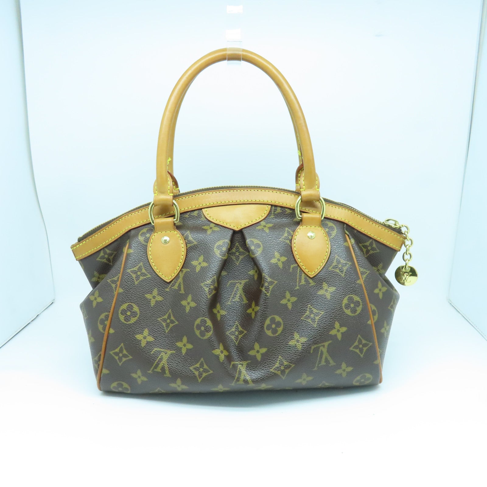LOUIS VUITTON Monogram Tivoli PM Gold Buckle Handle Bag Brown