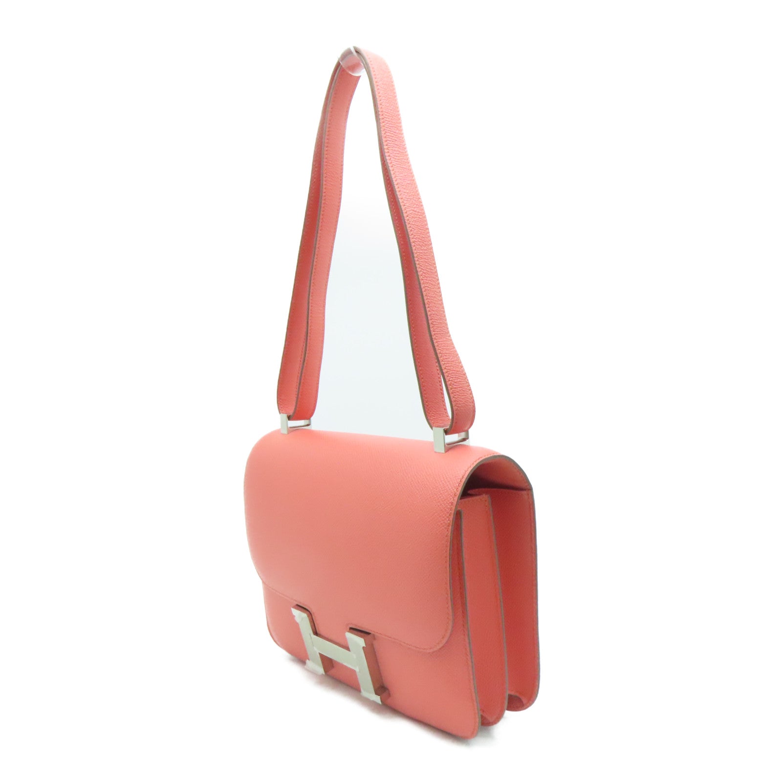 HERMES Epsom皮革Constance 24银扣肩背袋Flamingo