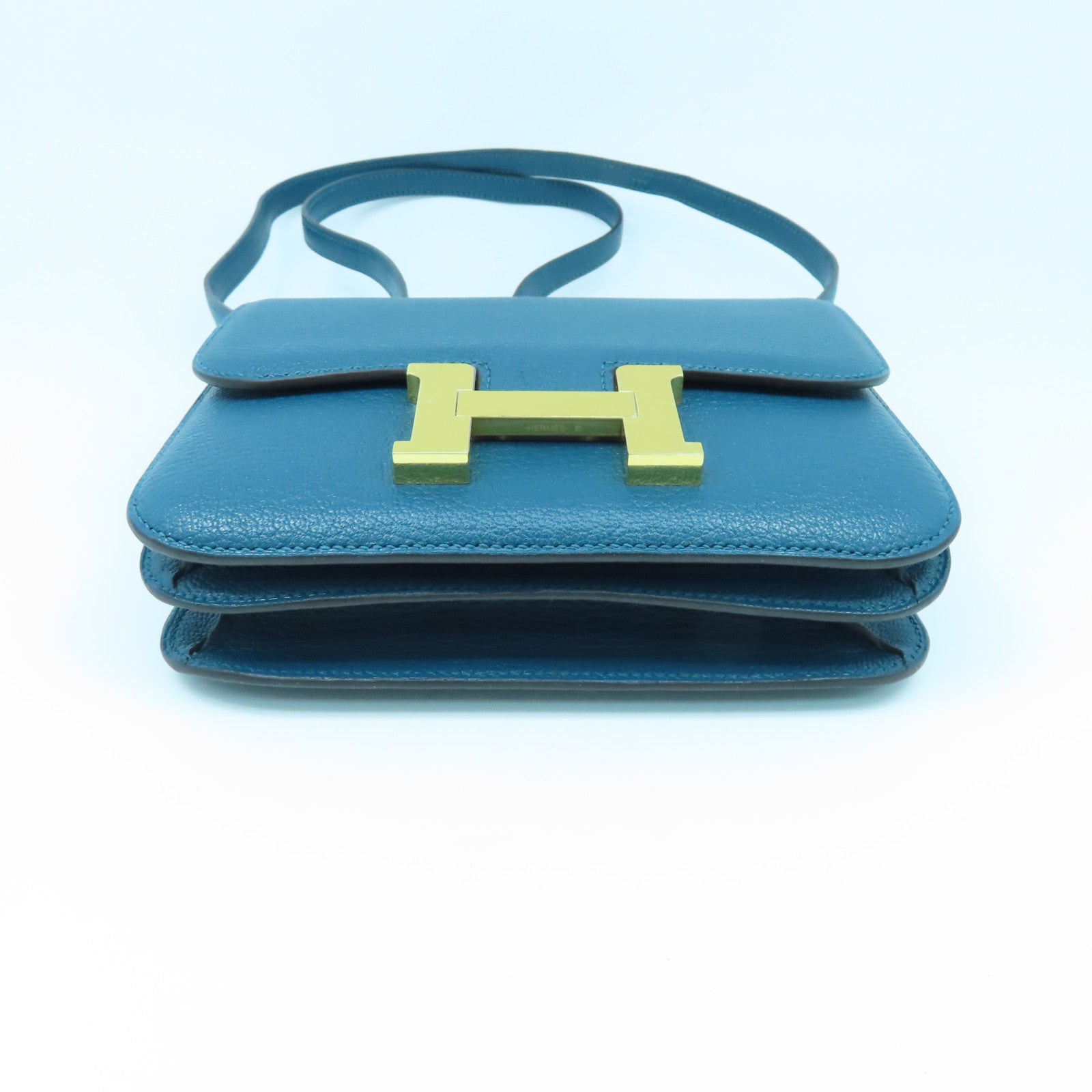 HERMES Mysore leather Constance Mini gold buckle handle shoulder bag green