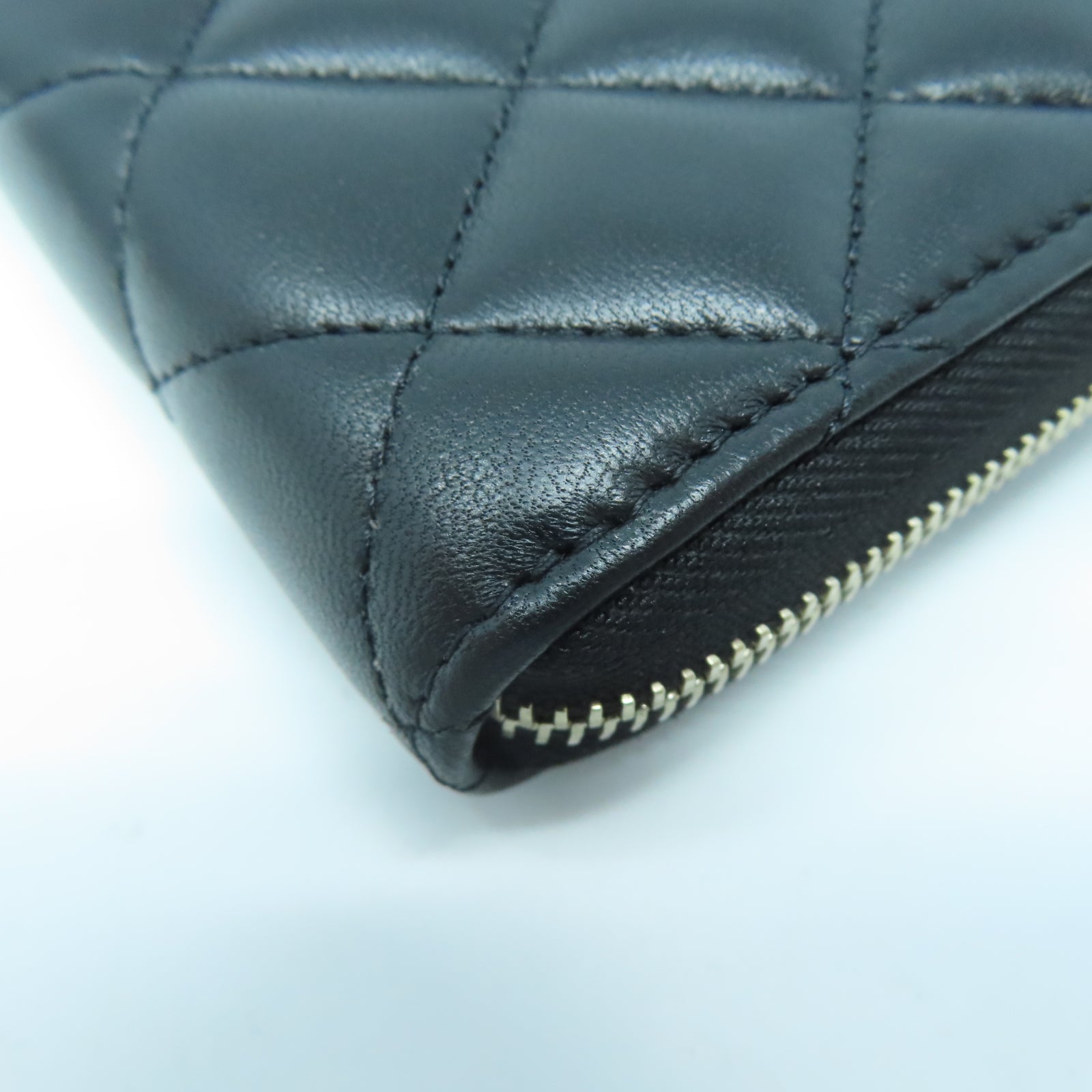 CHANEL 菱格牛皮皮革Long Wallet金扣長錢包黑色