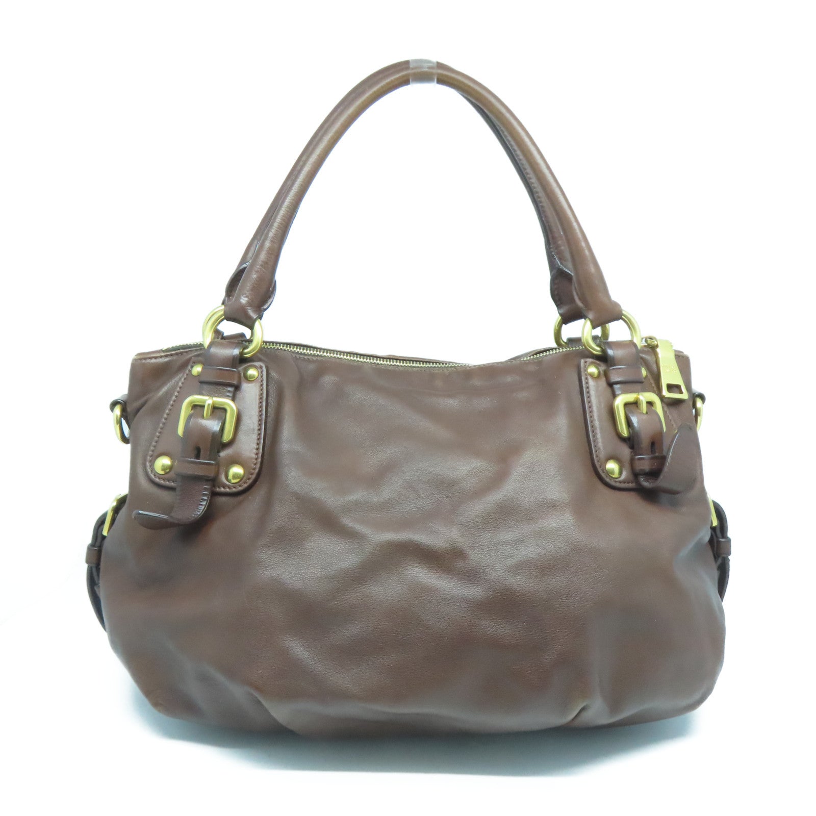 PRADA 牛皮皮革2 Way Shoulder Bag金扣手挽肩背兩用袋深啡色