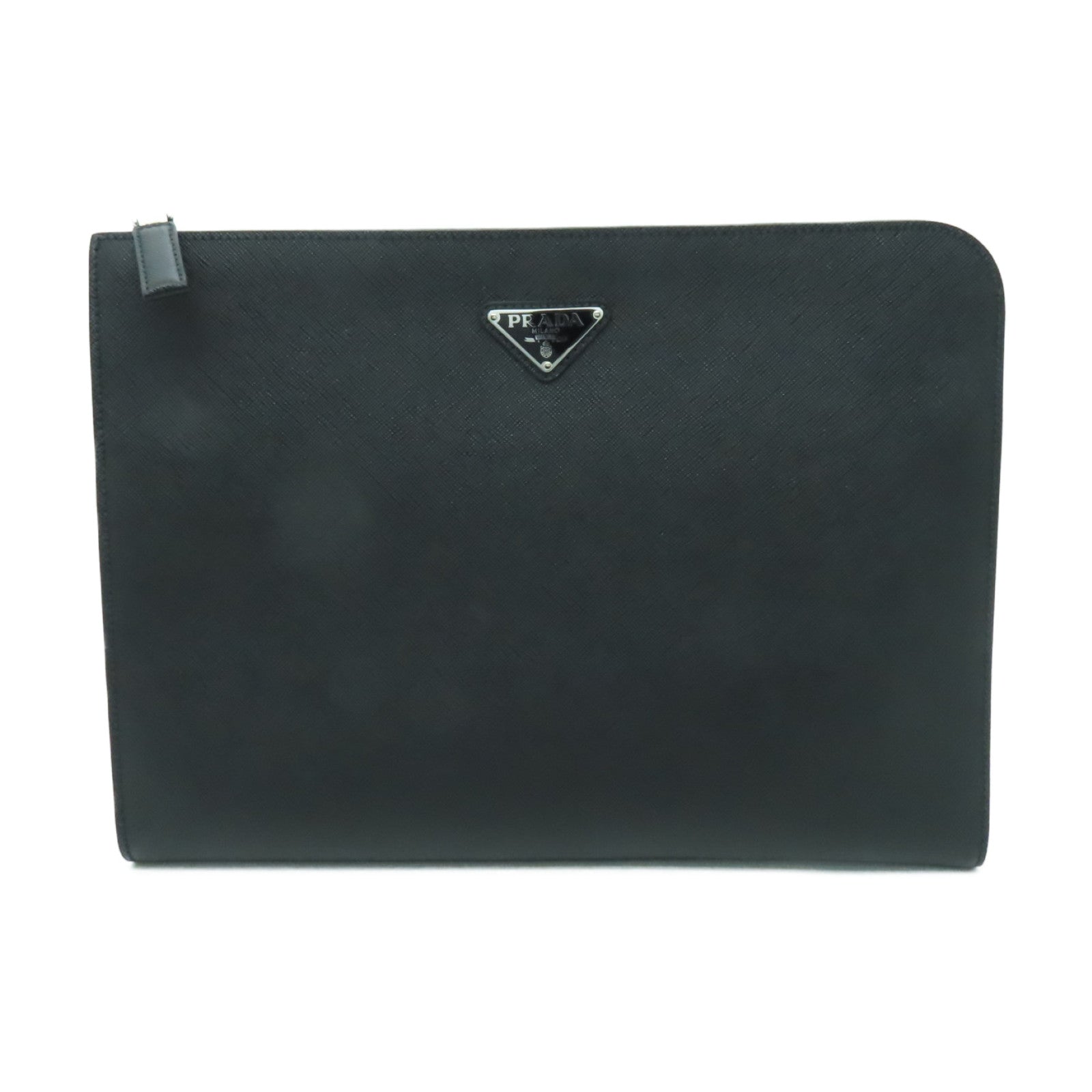 PRADA 牛皮皮革Clutch Bag銀扣手拿包黑色