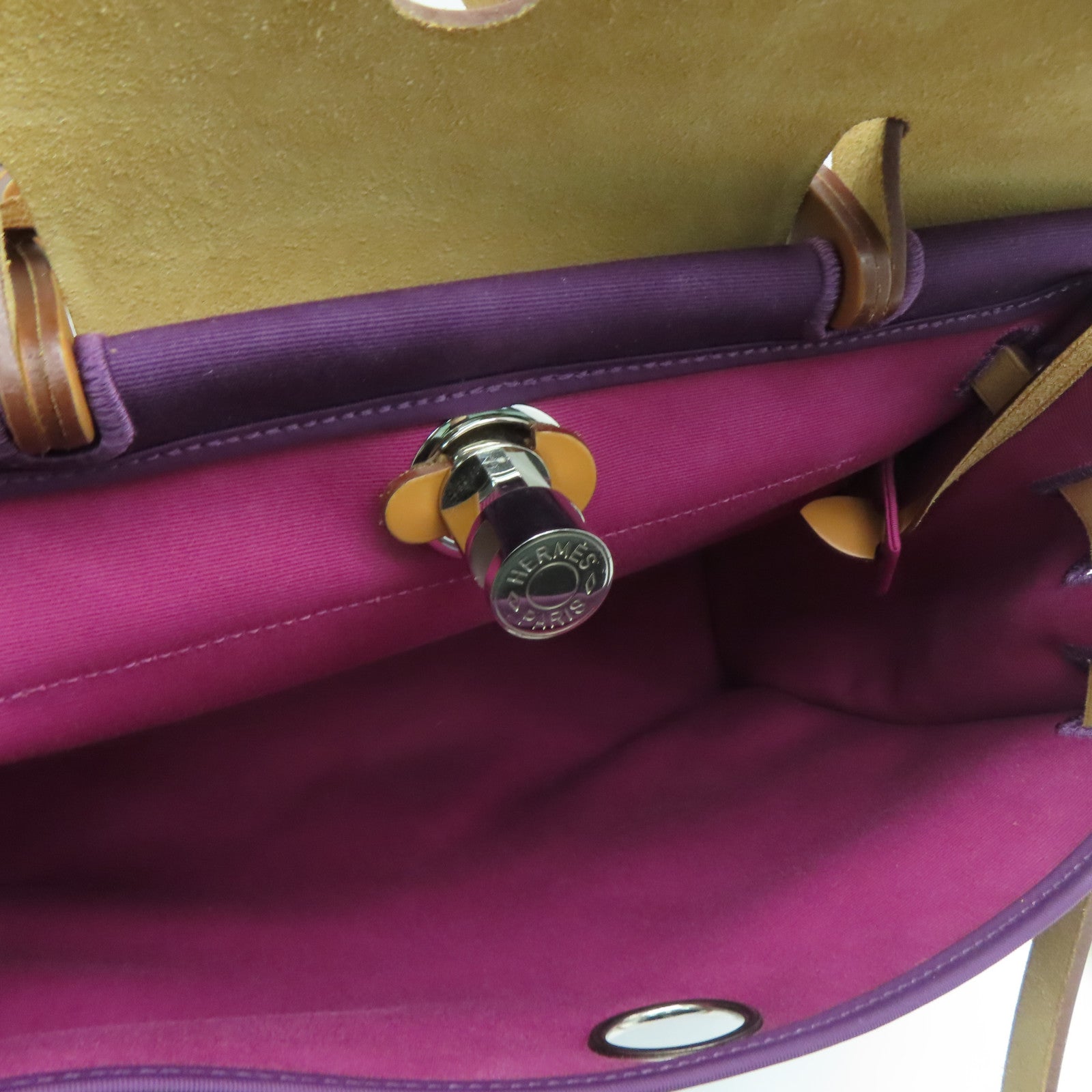 HERMES Canvas 2 Way Shoulder Bag Silver Buckle Handle Shoulder Bag Purple