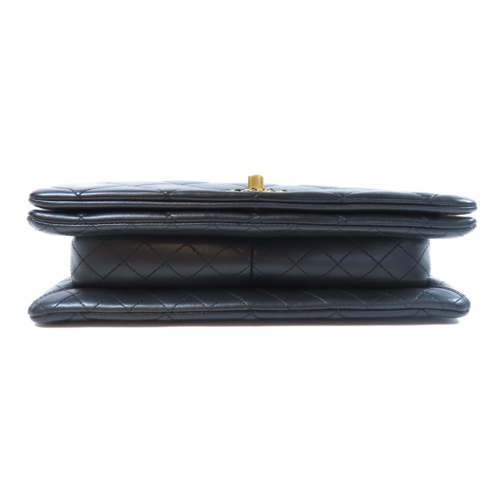 CHANEL 菱格羊皮皮革Chain Shoulder Bag金扣鏈帶肩背袋黑色