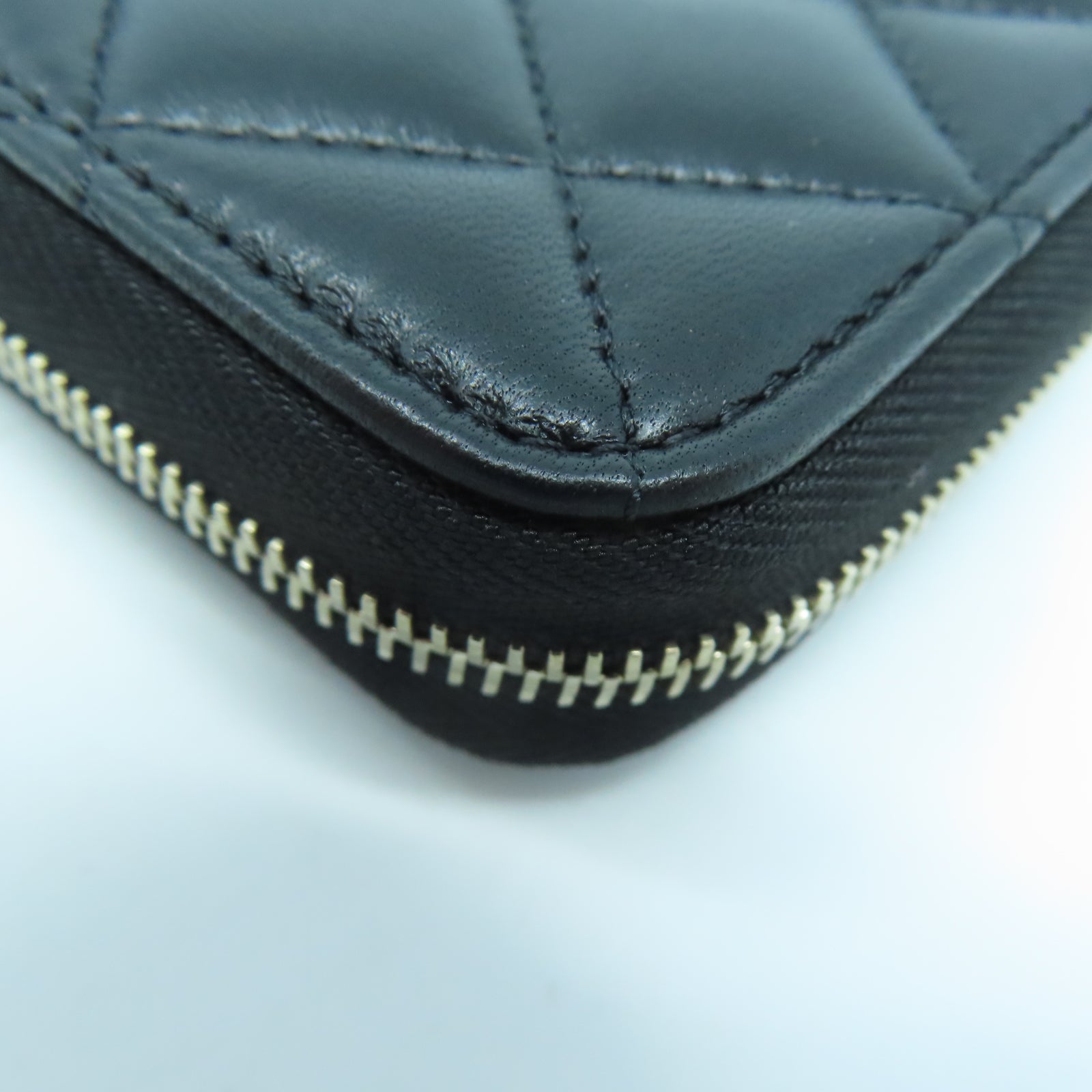 CHANEL 菱格牛皮皮革Long Wallet金扣長錢包黑色