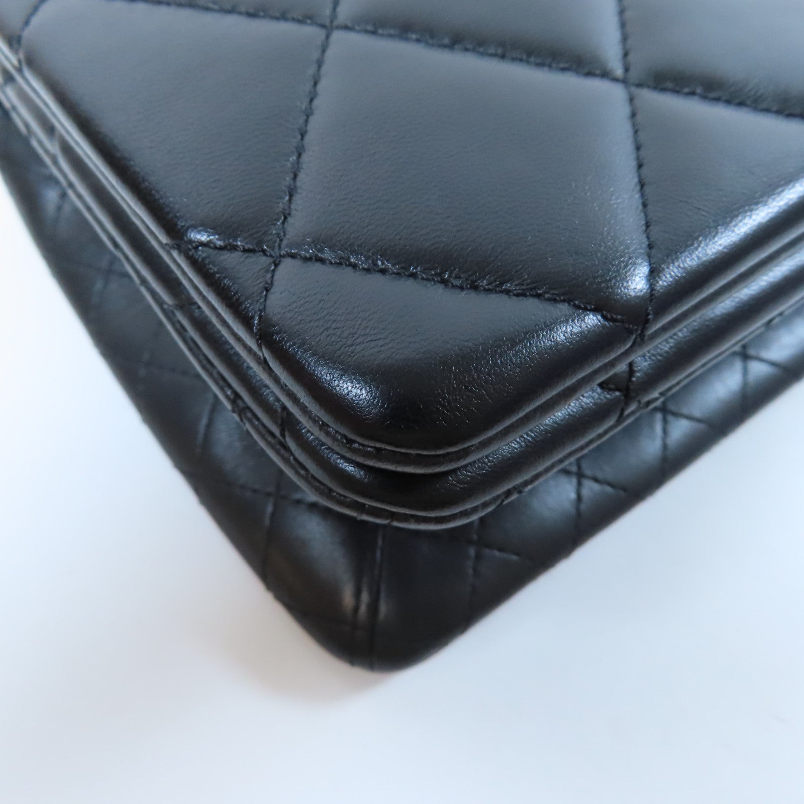 CHANEL 菱格羊皮皮革Chain Shoulder Bag金扣鏈帶肩背袋黑色