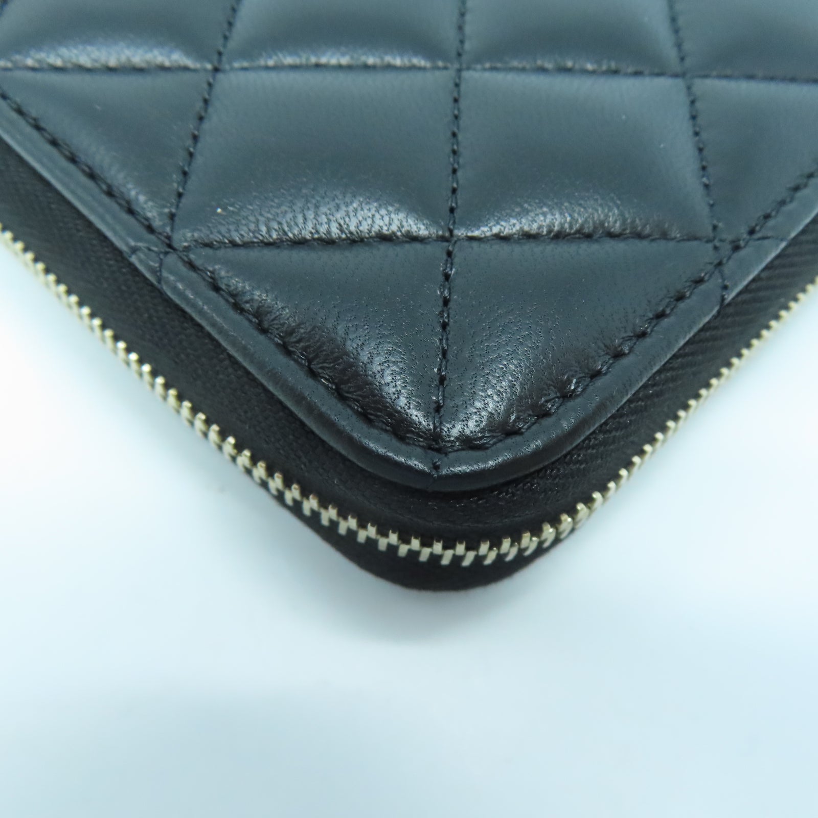CHANEL 菱格牛皮皮革Long Wallet金扣長錢包黑色