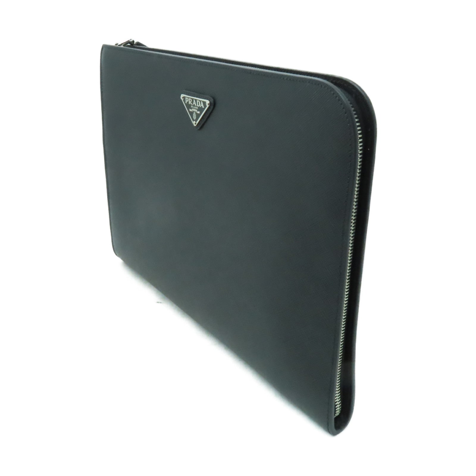 PRADA 牛皮皮革Clutch Bag銀扣手拿包黑色