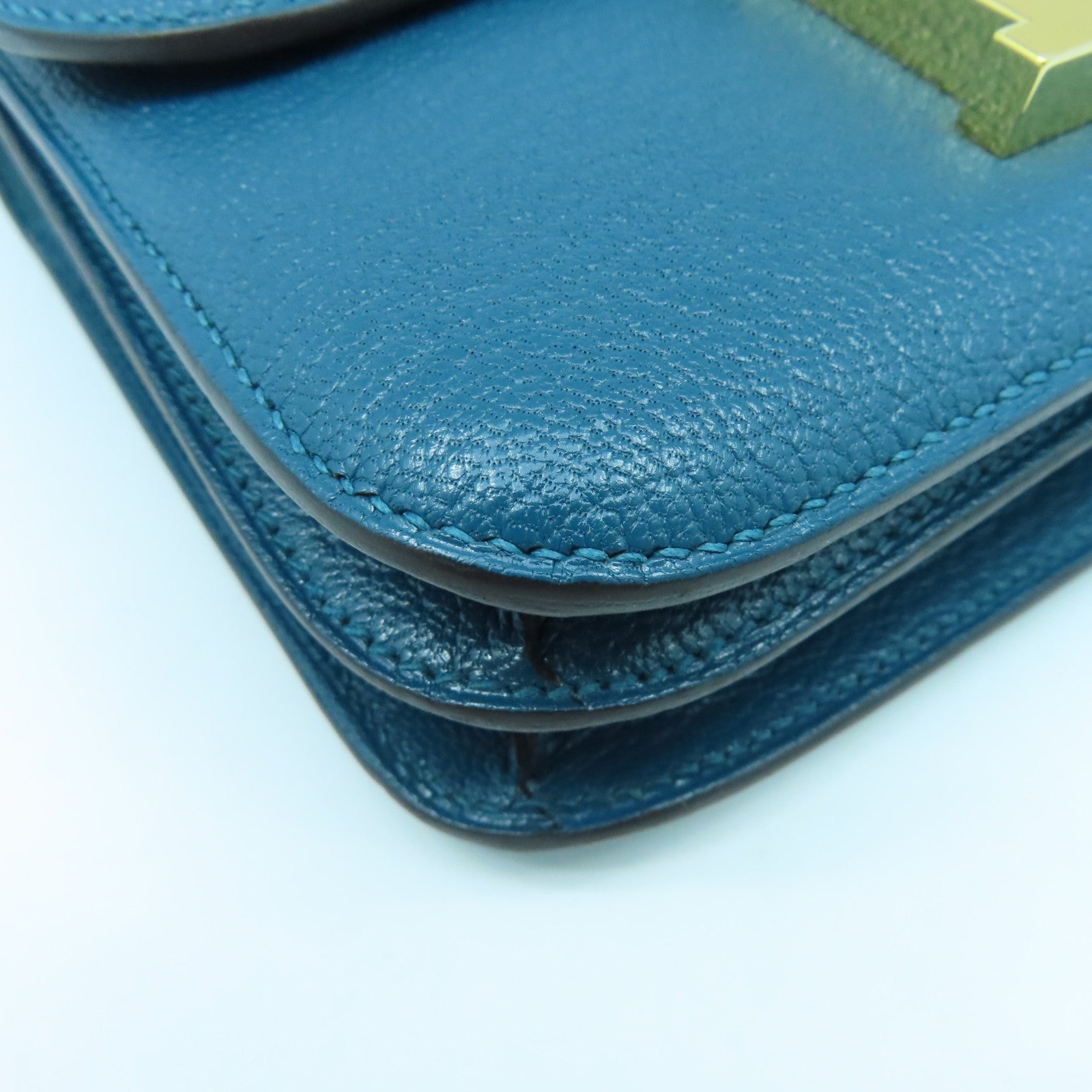 HERMES Mysore leather Constance Mini gold buckle handle shoulder bag green