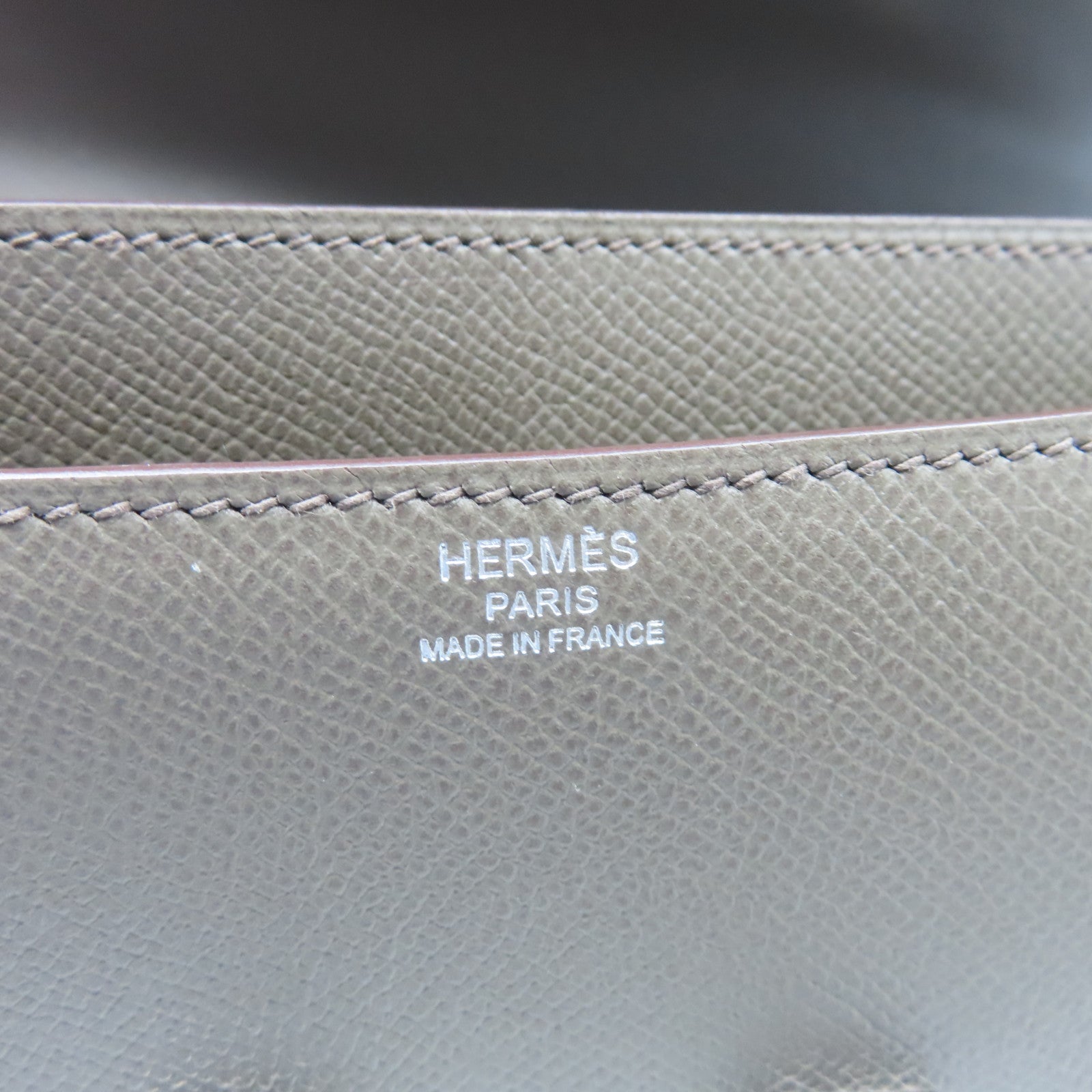 HERMES Epsom皮革Constance Elan銀扣肩背袋錫器灰色