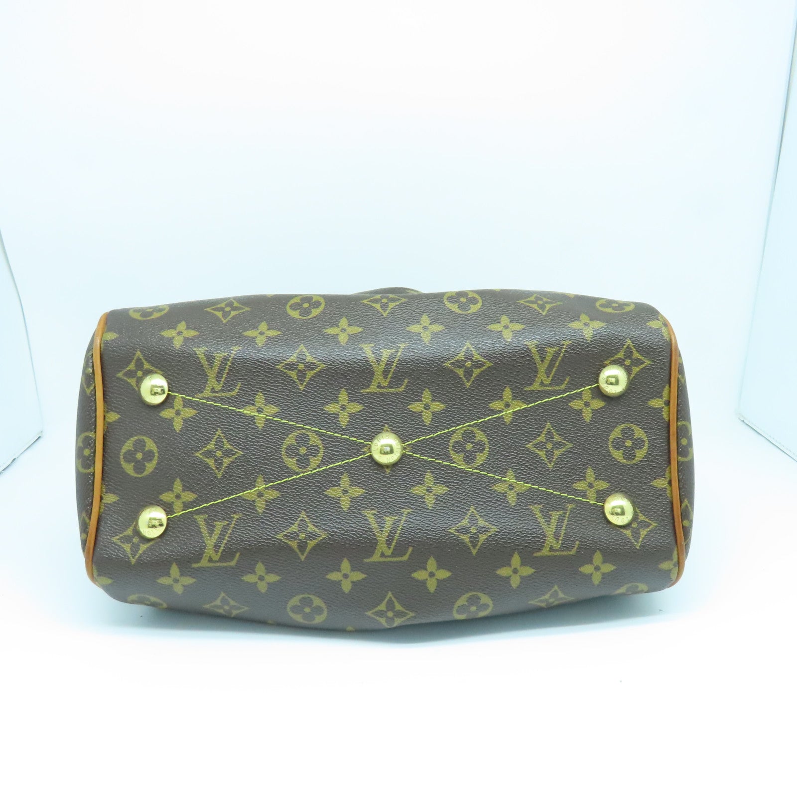 LOUIS VUITTON Monogram Tivoli PM Gold Buckle Handle Bag Brown