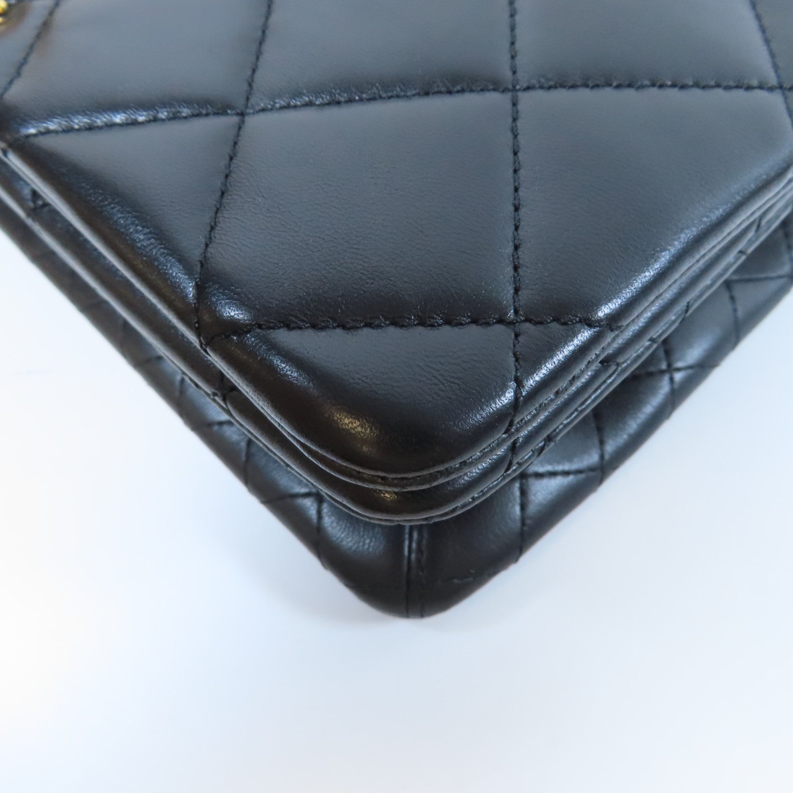 CHANEL 菱格羊皮皮革Chain Shoulder Bag金扣鏈帶肩背袋黑色