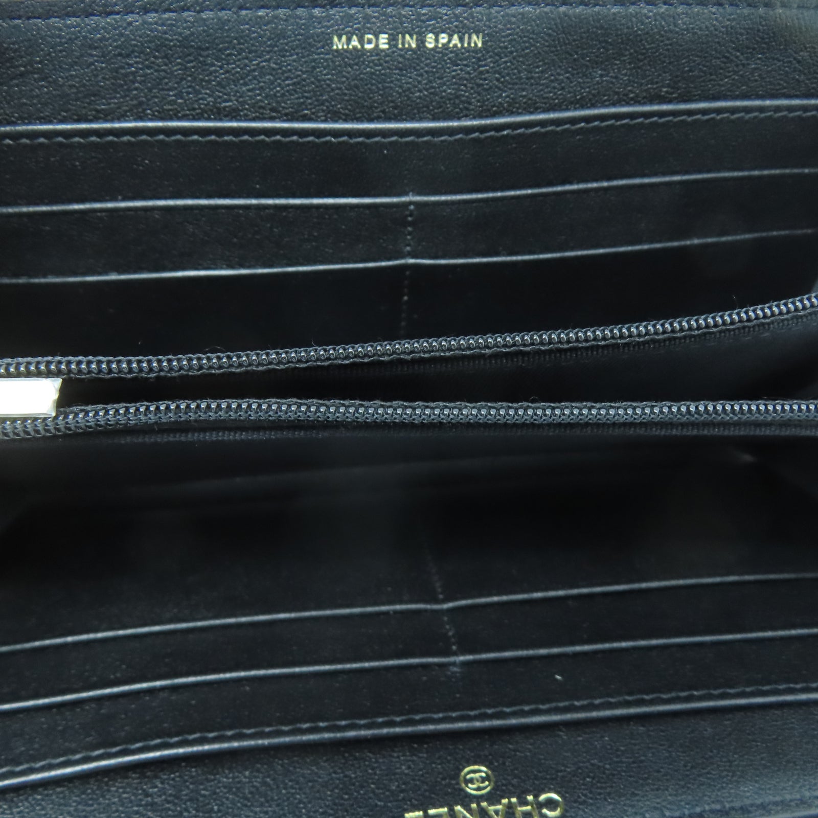 CHANEL 菱格牛皮皮革Long Wallet金扣長錢包黑色