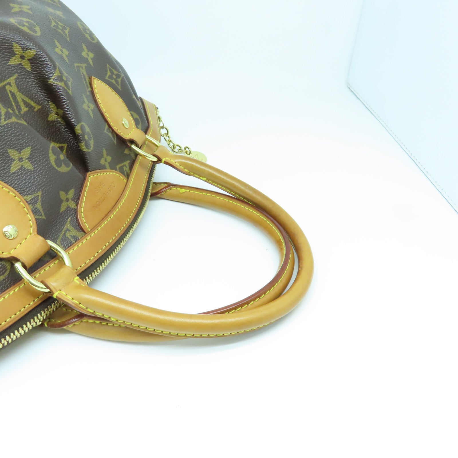LOUIS VUITTON Monogram Tivoli PM Gold Buckle Handle Bag Brown