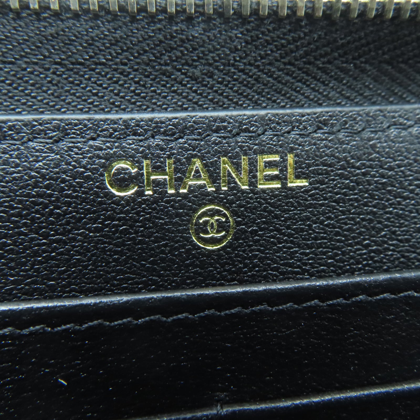 CHANEL 菱格牛皮皮革Long Wallet金扣長錢包黑色