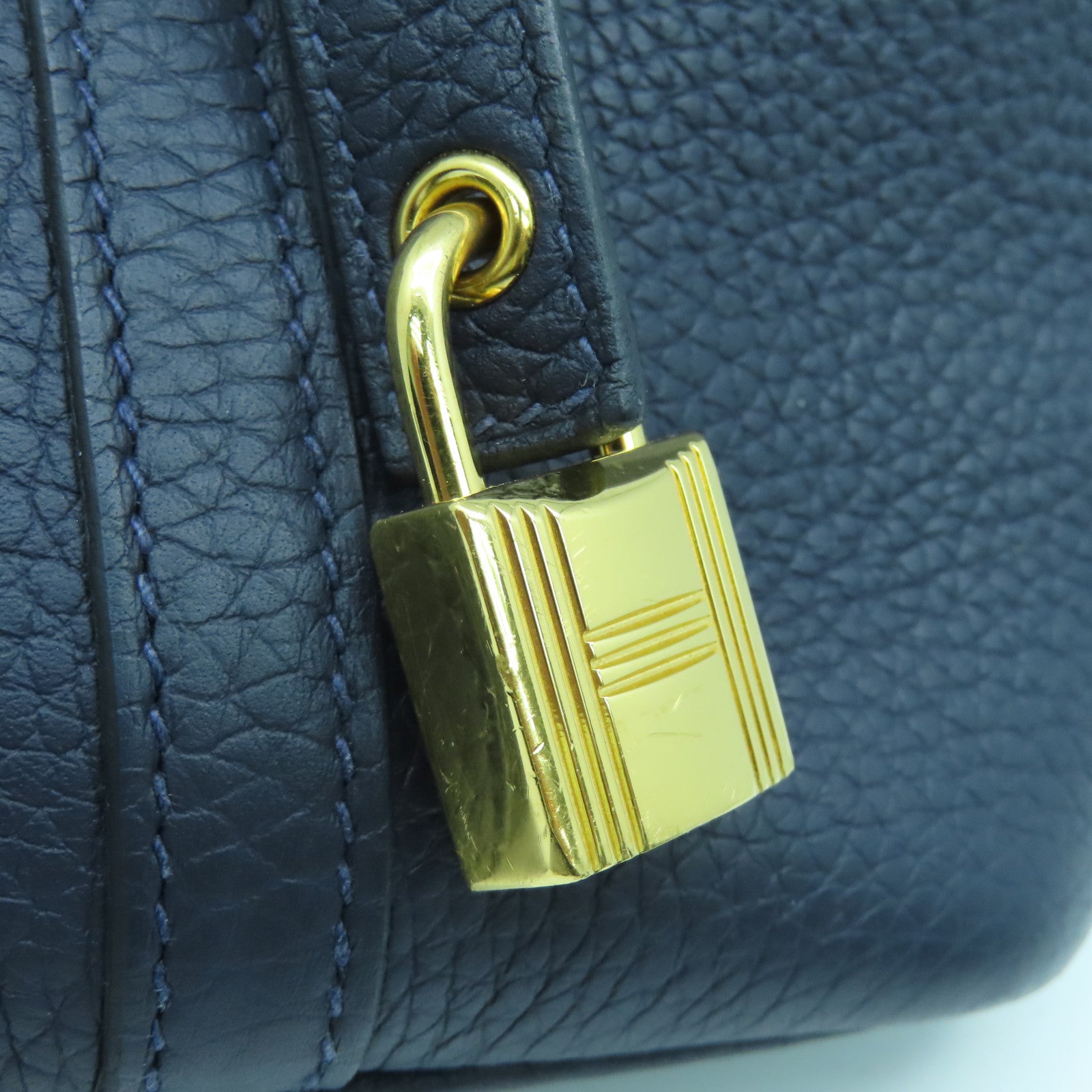 HERMES Clemence皮革Picotin PM金扣手挽袋午夜藍