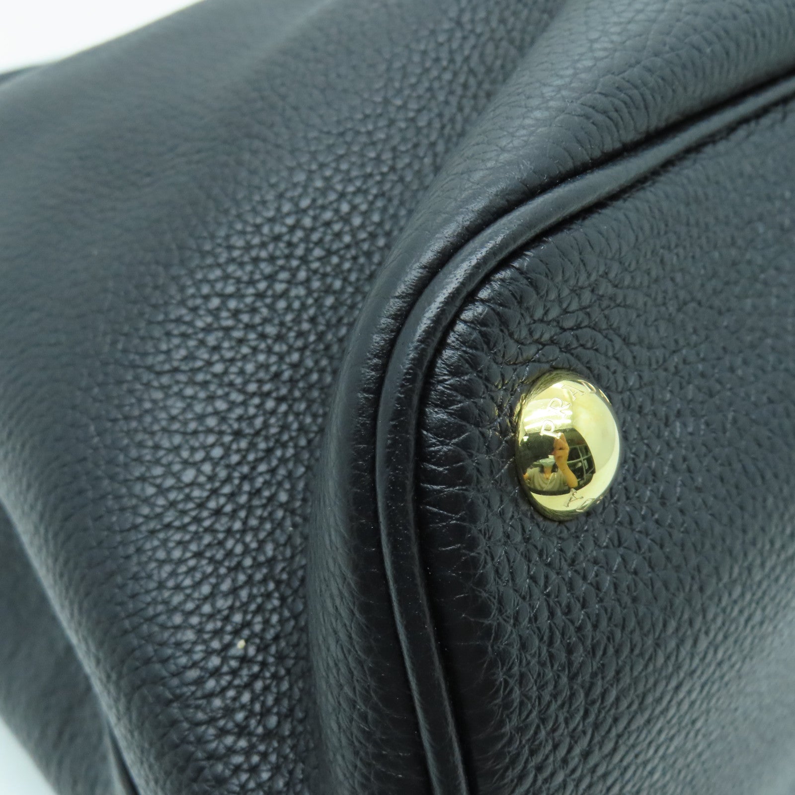 PRADA 牛皮皮革2 way Shoulder金扣手挽肩背兩用袋黑色