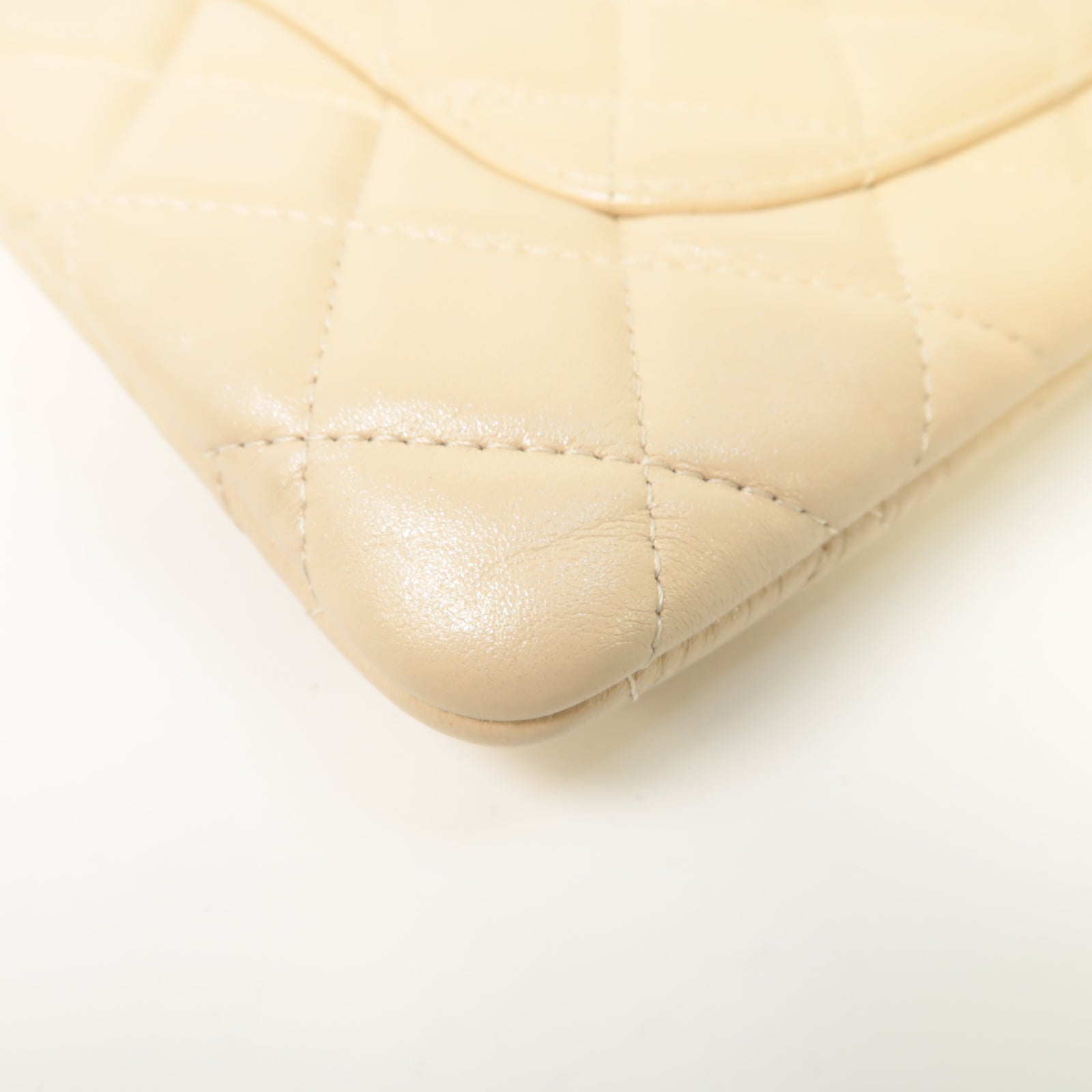 CHANEL 菱格牛皮皮革Chain Shoulder Bag金扣鏈帶肩背袋米色