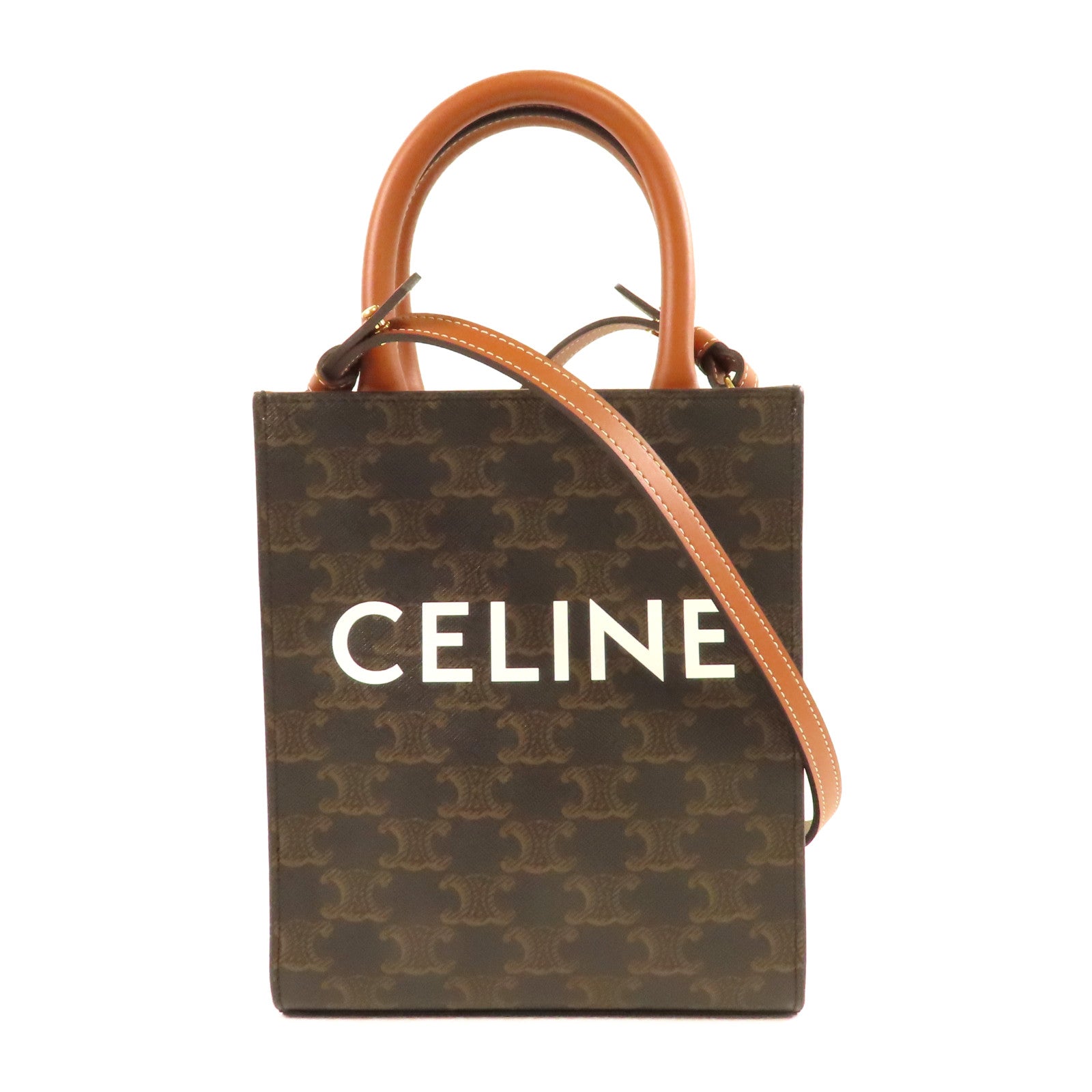 CELINE 塗層帆布Mini Cabas金扣肩背袋啡色