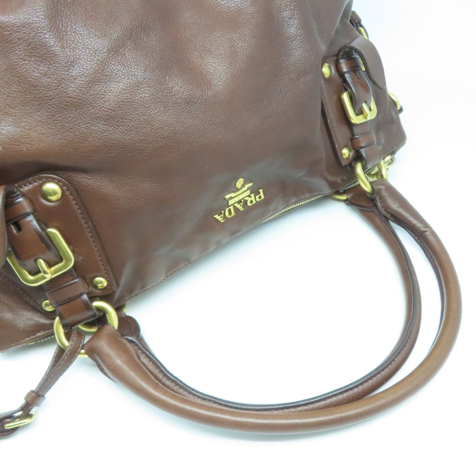PRADA 牛皮皮革2 Way Shoulder Bag金扣手挽肩背兩用袋深啡色