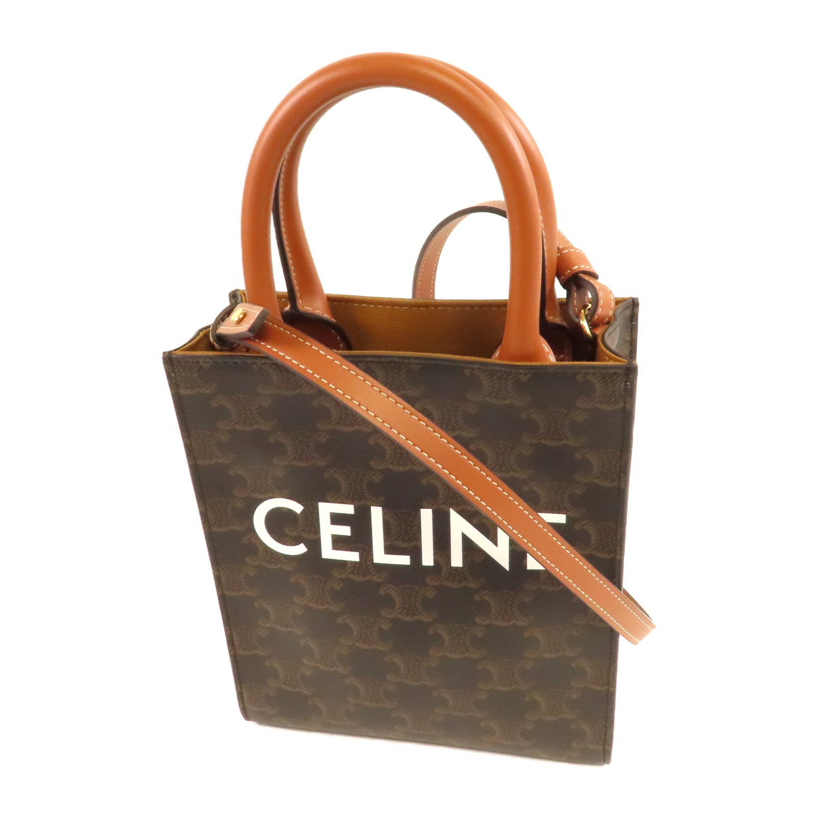 CELINE 塗層帆布Mini Cabas金扣肩背袋啡色