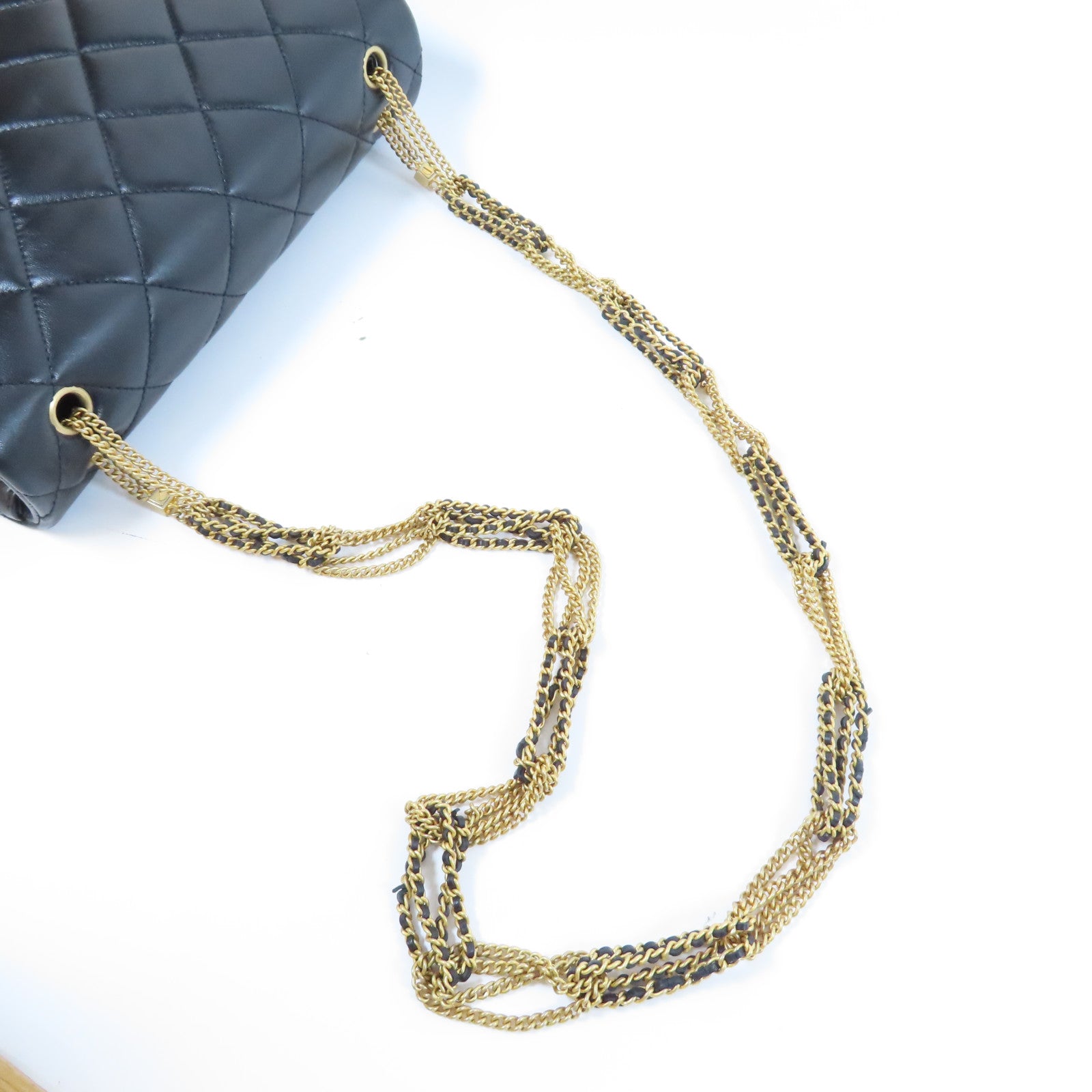 CHANEL 菱格羊皮皮革Chain Shoulder Bag金扣鏈帶肩背袋黑色