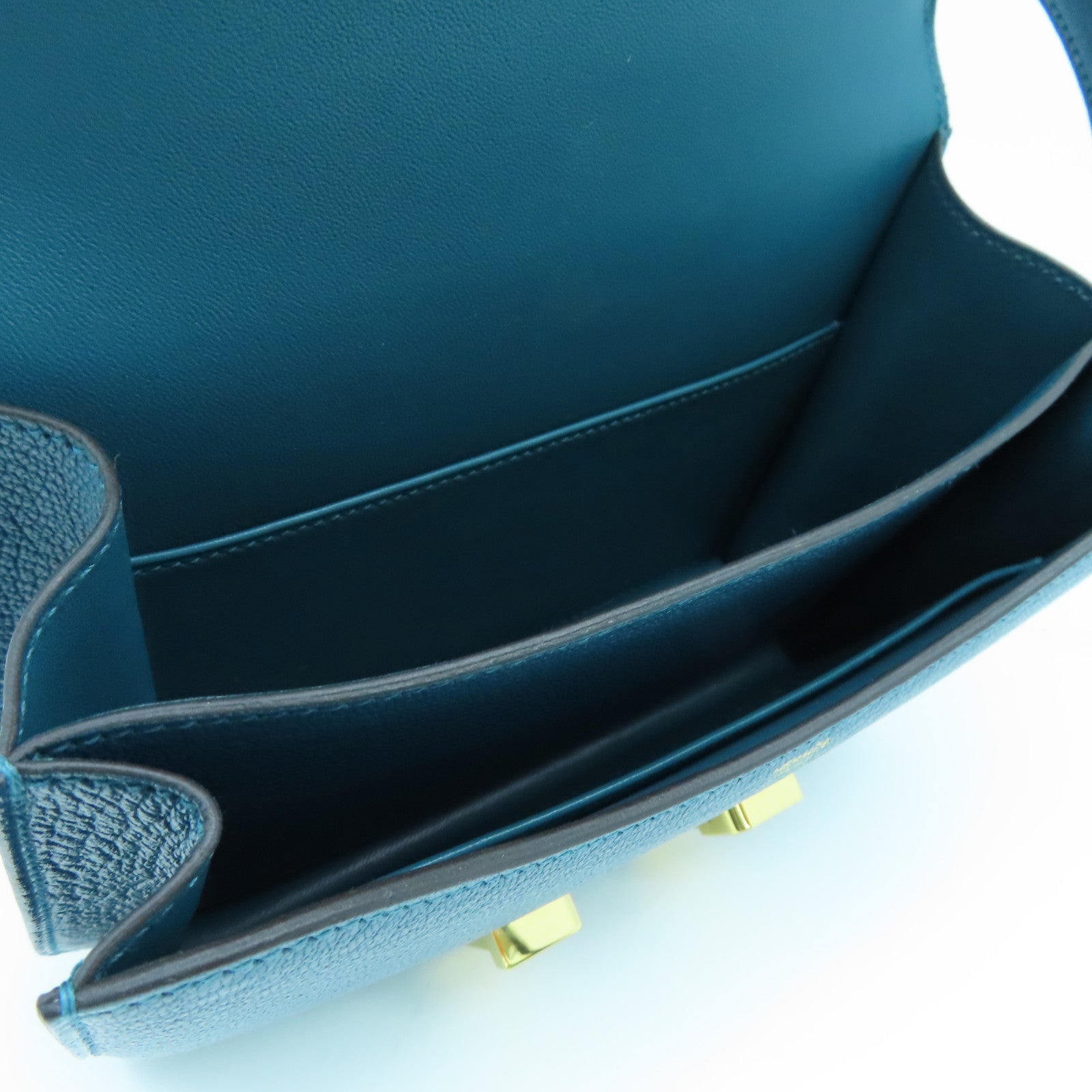 HERMES Mysore leather Constance Mini gold buckle handle shoulder bag green