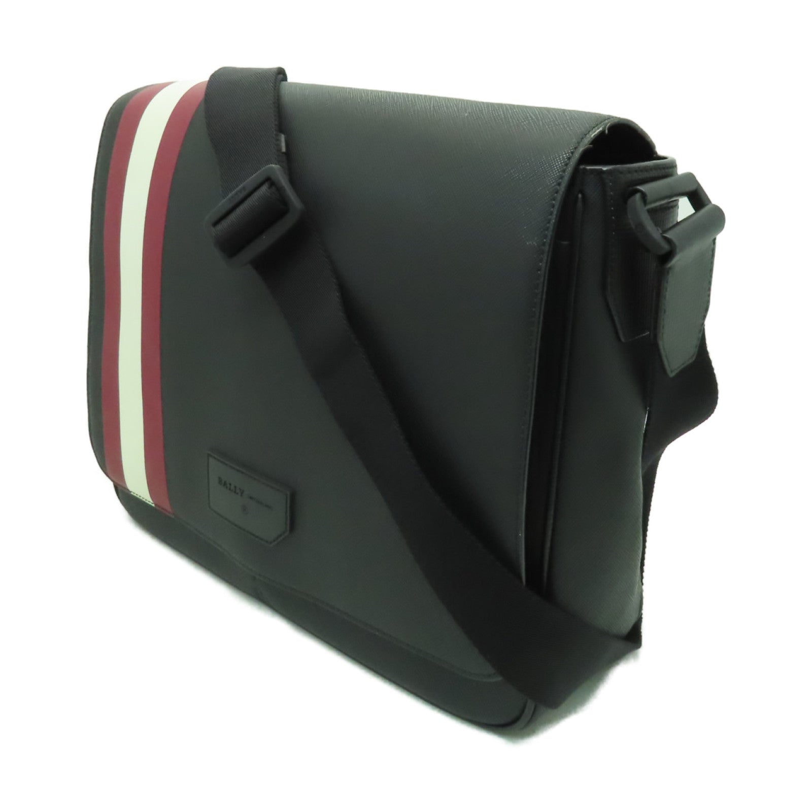 BALLY 塗層帆布Shoulder Bag銀扣肩背袋黑色