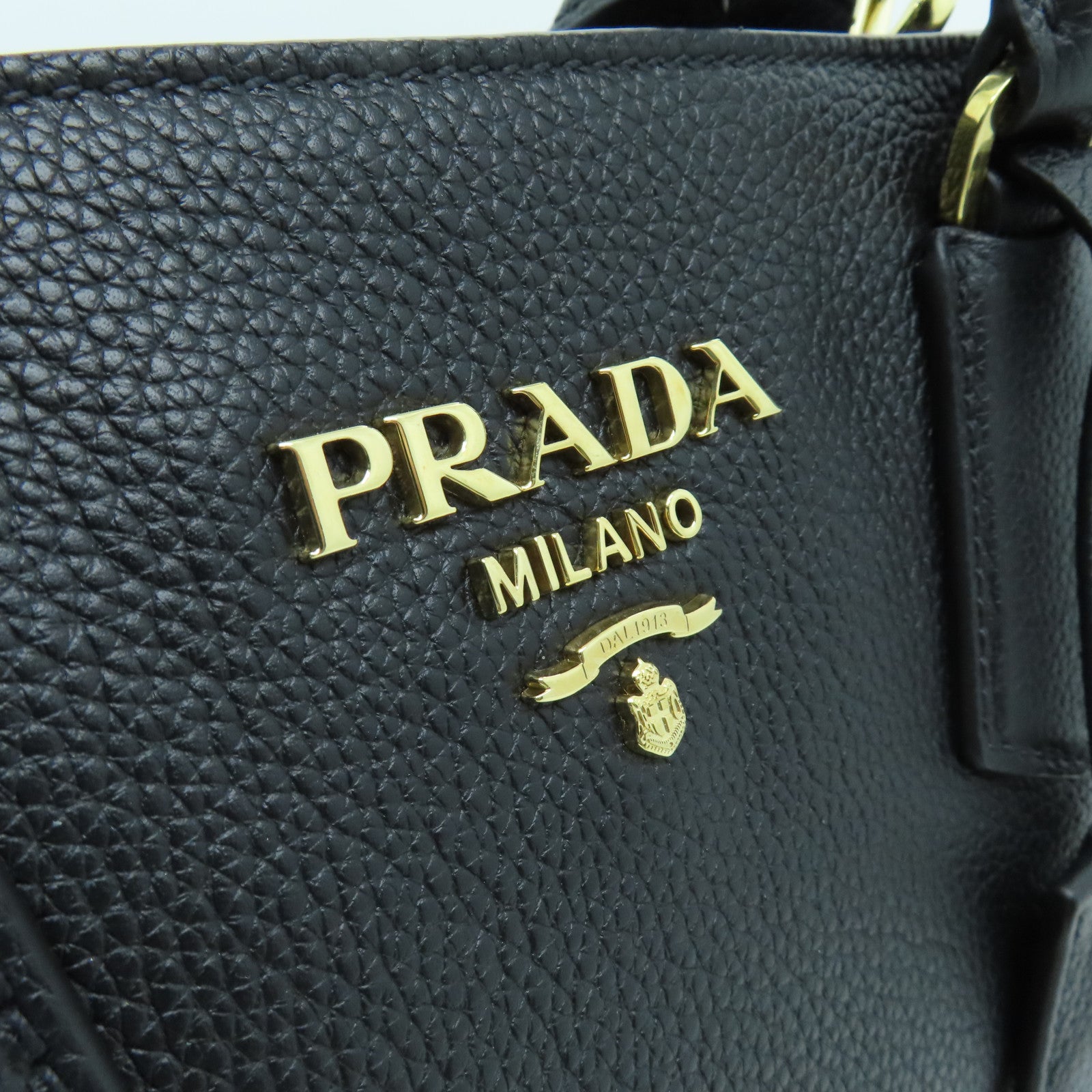 PRADA 牛皮皮革2 way Shoulder金扣手挽肩背兩用袋黑色