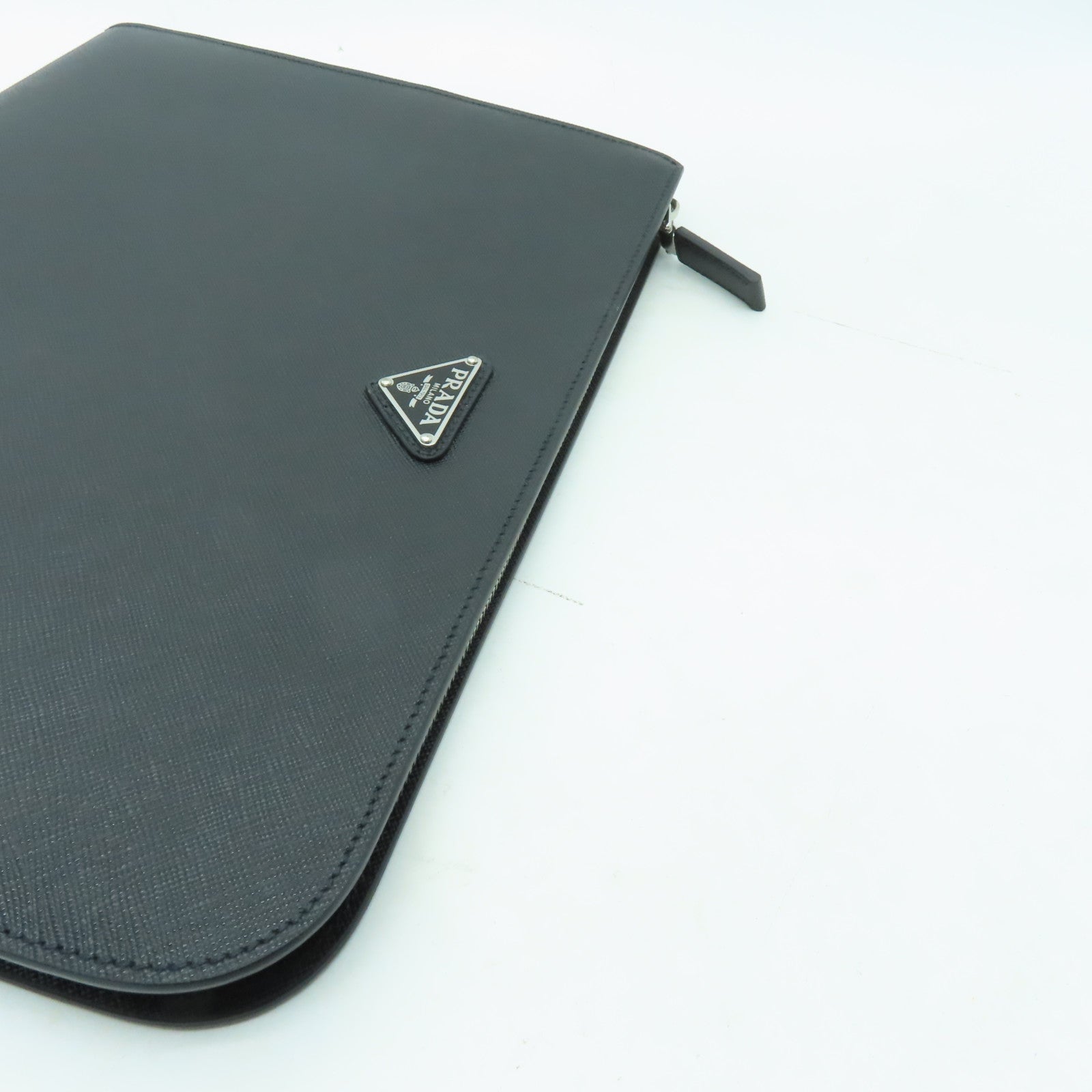 PRADA 牛皮皮革Clutch Bag銀扣手拿包黑色