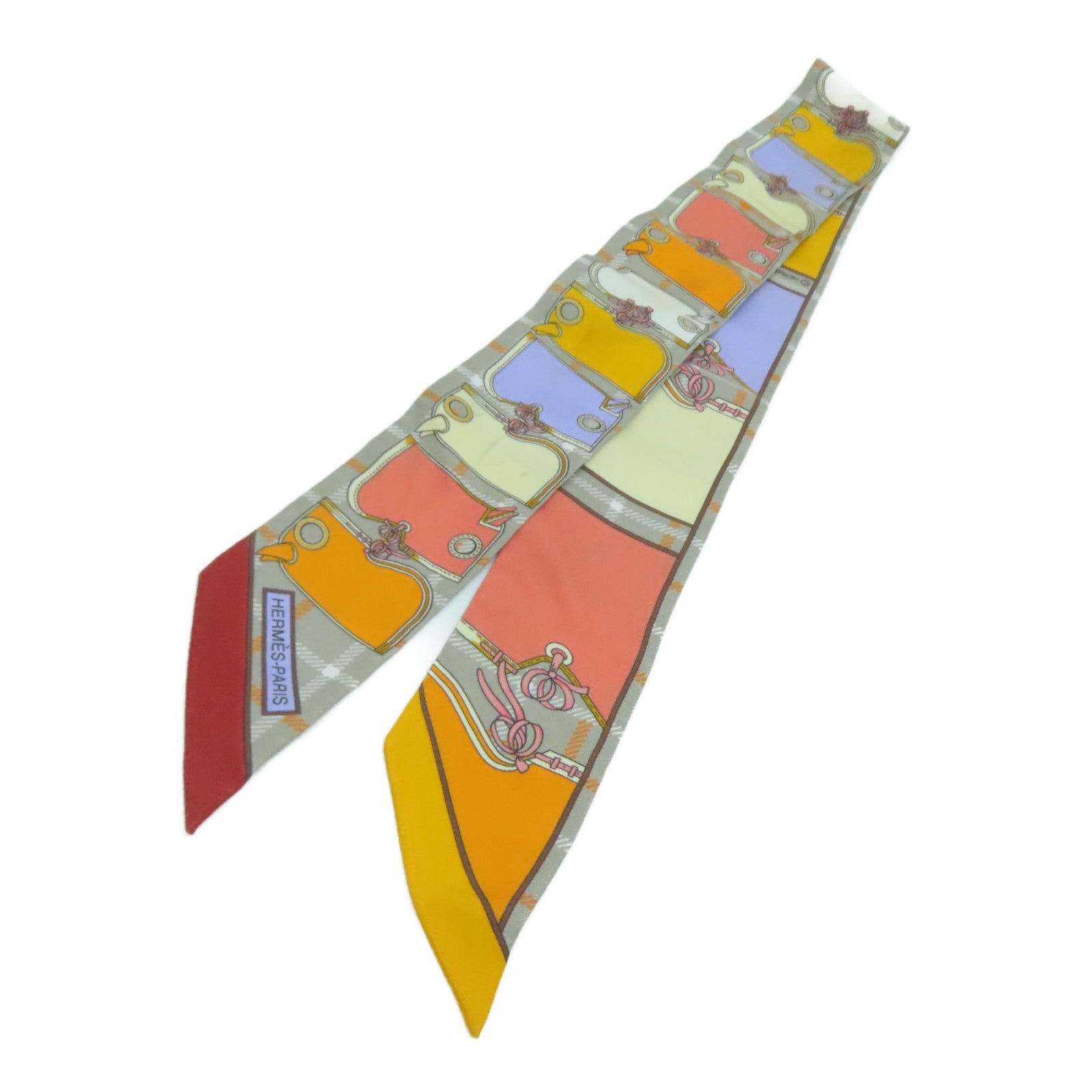 HERMES 絲質Twilly絲巾灰色/彩色