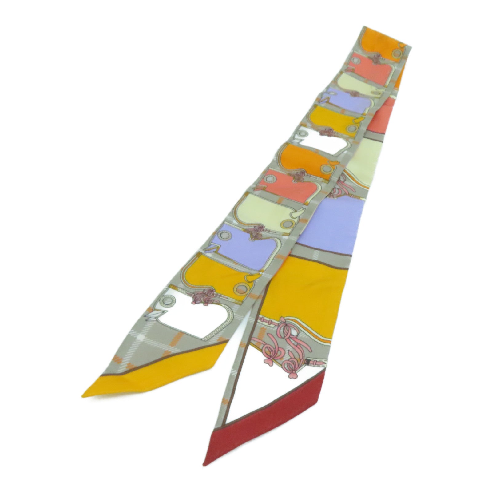 HERMES 絲質Twilly絲巾灰色/彩色