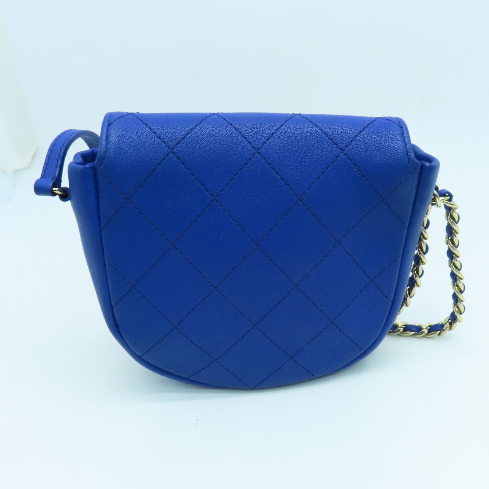 CHANEL 【激減優惠】菱格牛皮皮革Chain Shoulder金扣肩背袋藍色