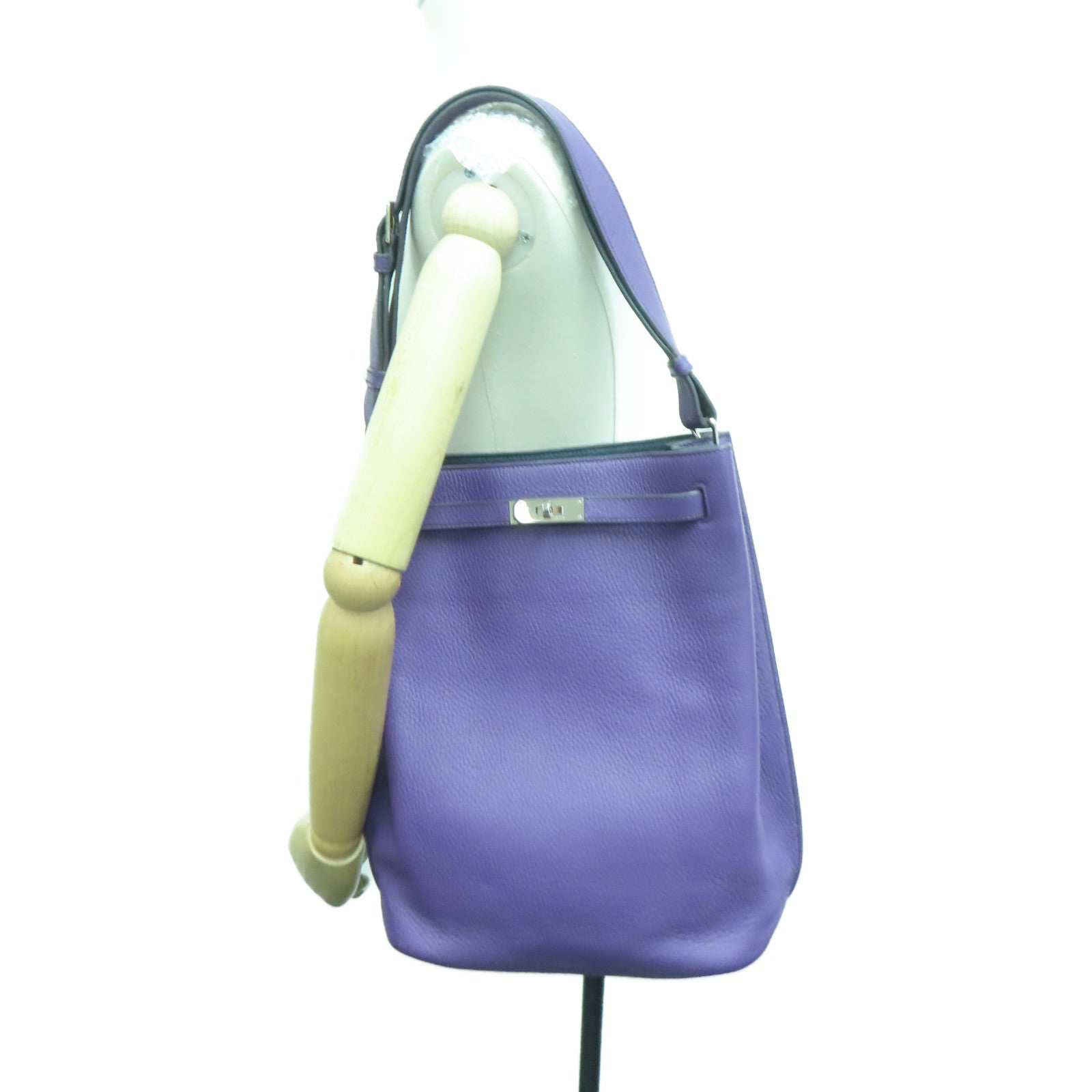 HERMES 【激減優惠】Clemence皮革So Kelly 26 One Shoulder銀扣肩背袋紫色