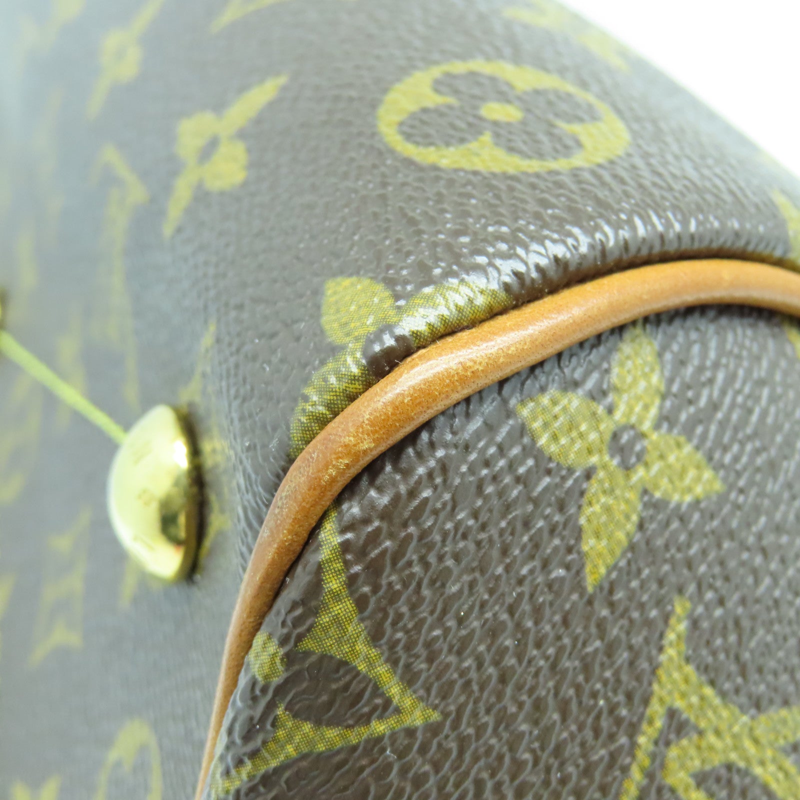 LOUIS VUITTON Monogram Tivoli PM Gold Buckle Handle Bag Brown