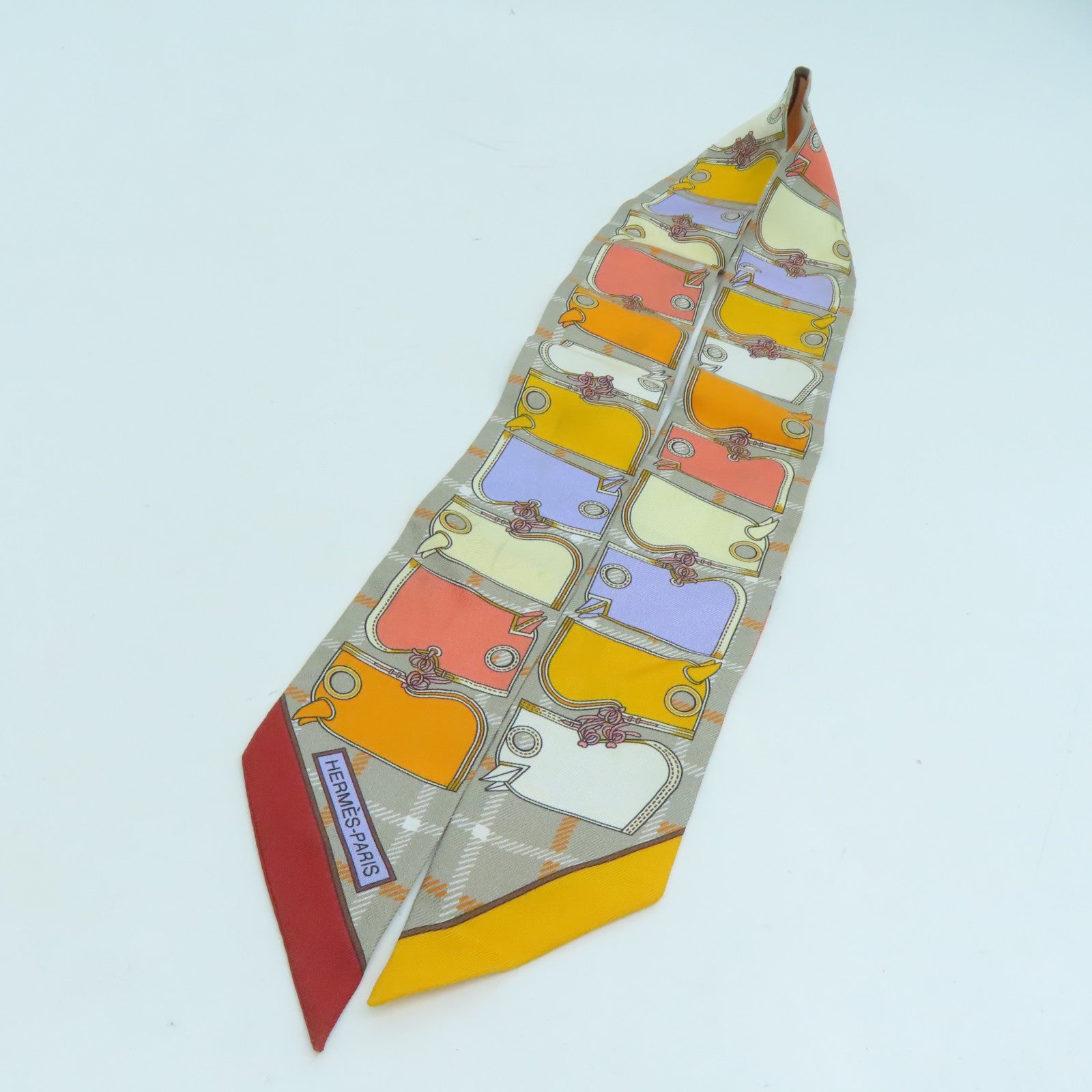 HERMES 絲質Twilly絲巾灰色/彩色