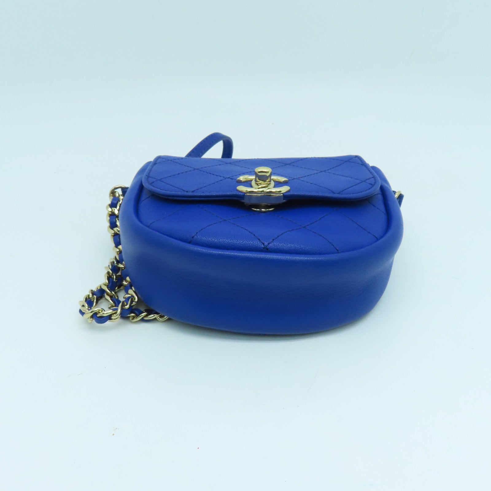 CHANEL 【激減優惠】菱格牛皮皮革Chain Shoulder金扣肩背袋藍色