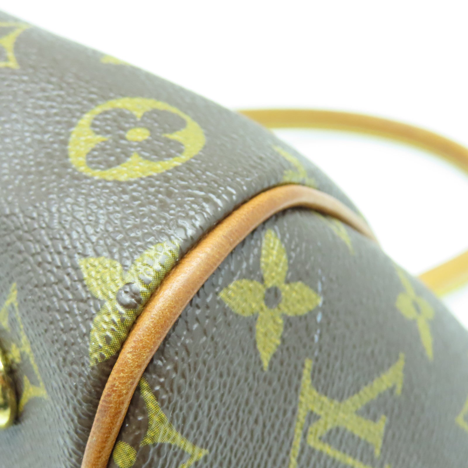 LOUIS VUITTON Monogram Tivoli PM Gold Buckle Handle Bag Brown