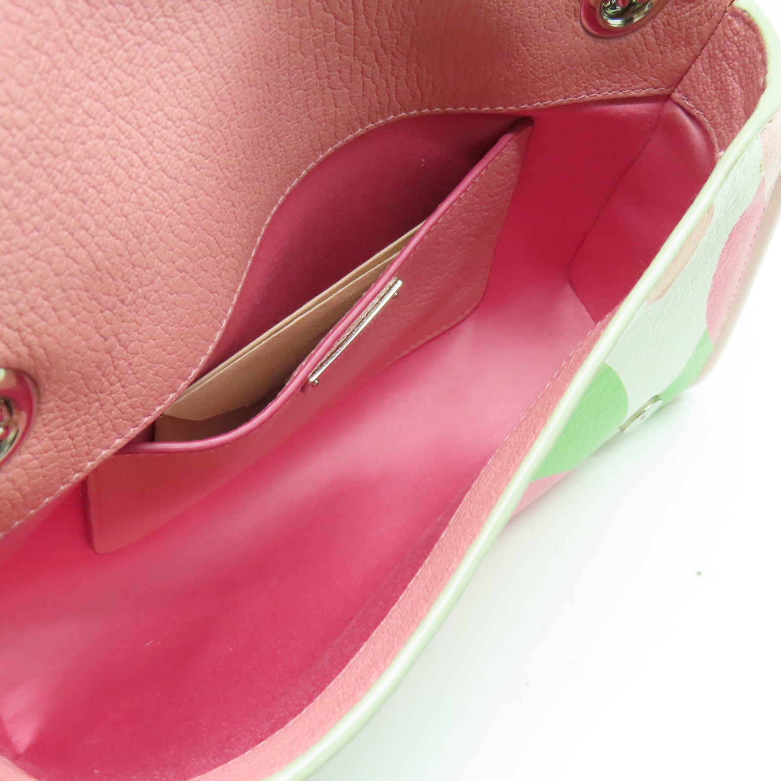 Miu Miu 牛皮皮革Chain Shoulder Bag銀扣鏈帶肩背袋粉紅色